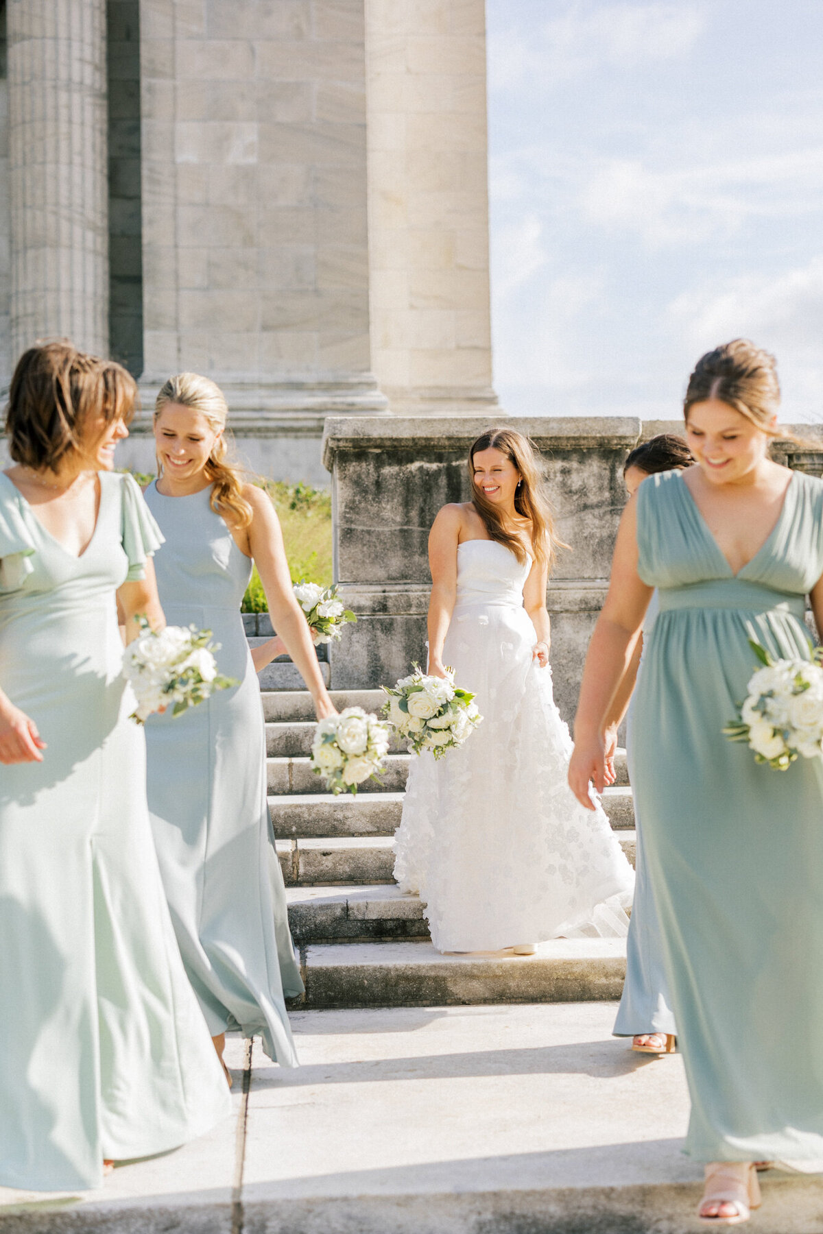 A candid portrait of a bride with her bridesmaids at the Field Museum in Chicago