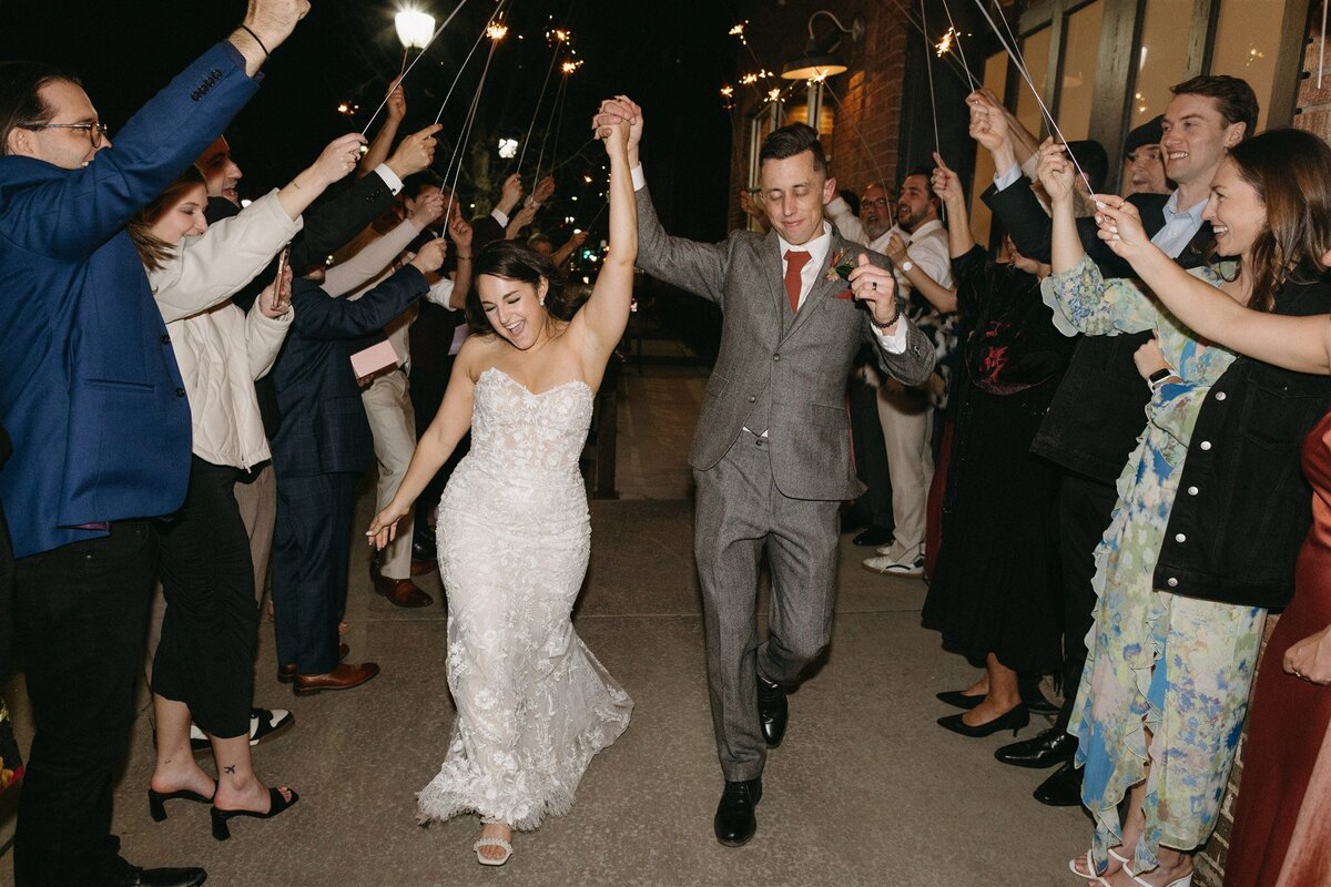 Sparkler exit for spring wedding at the St Vrain in Longmont Colorado