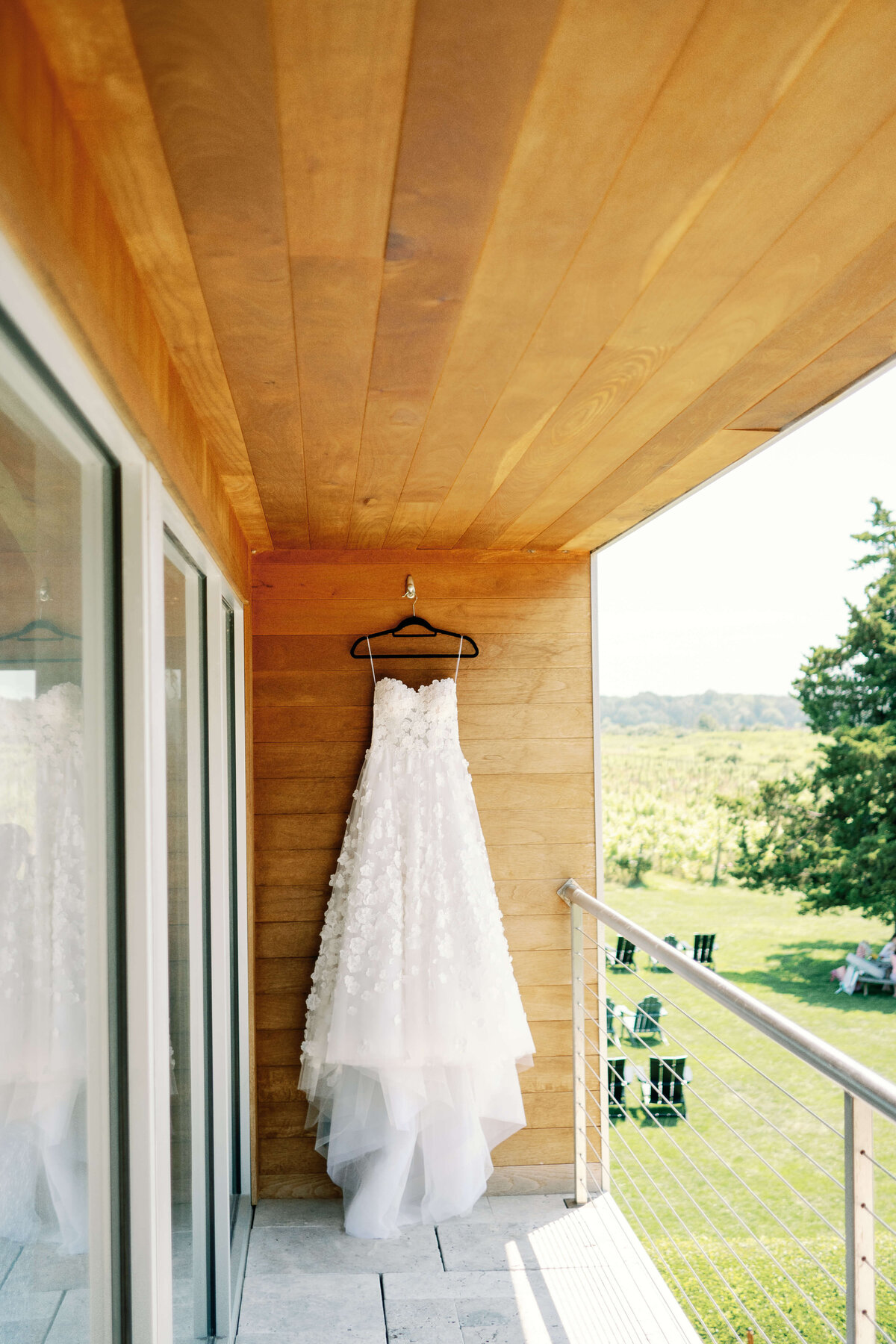 Wedding dress hanging outside
