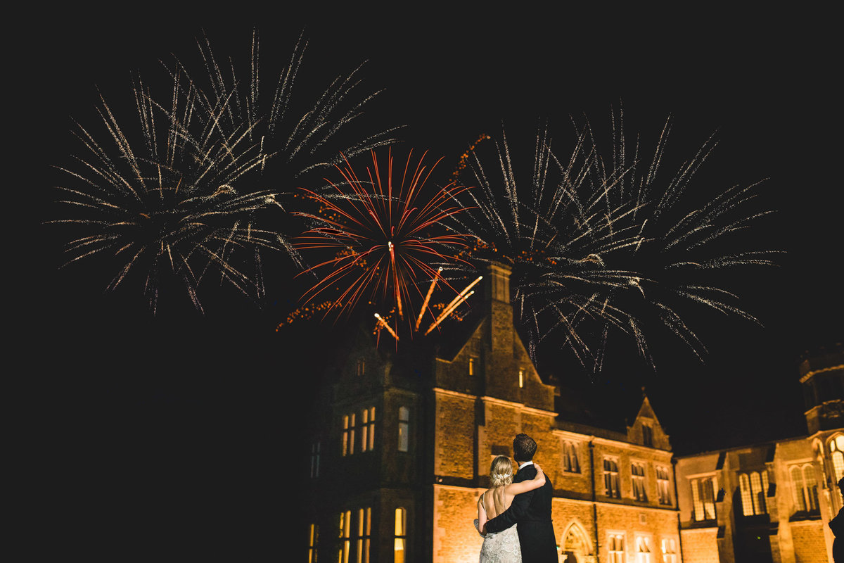 fireworks at grantley hall wedding photo