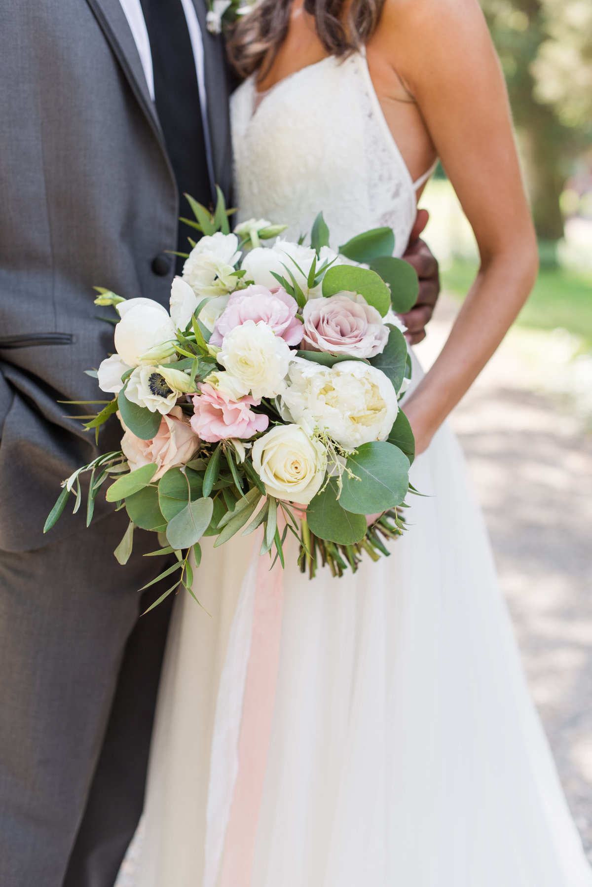 Detail of bouquet with garden roses