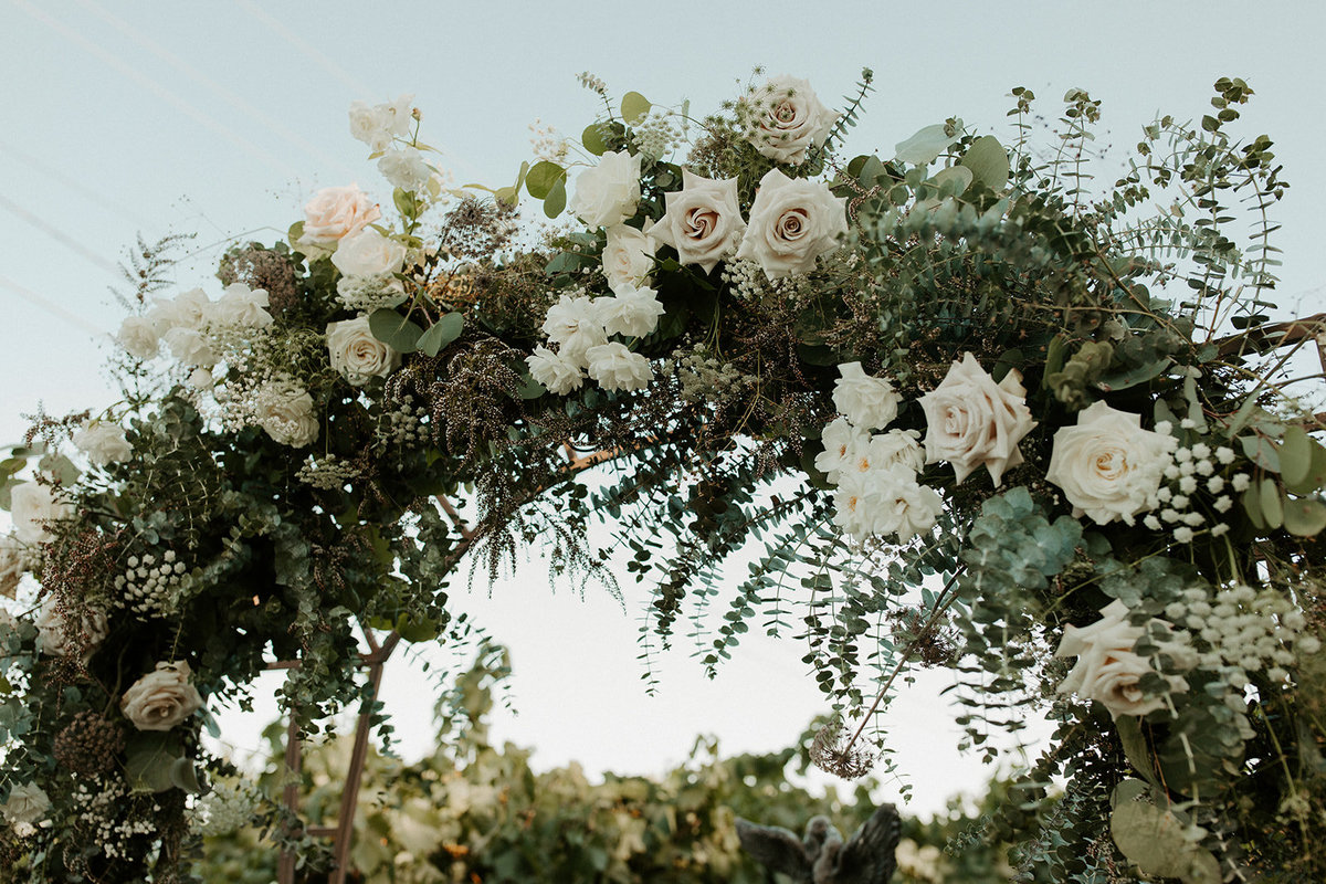 close up of full flower arch