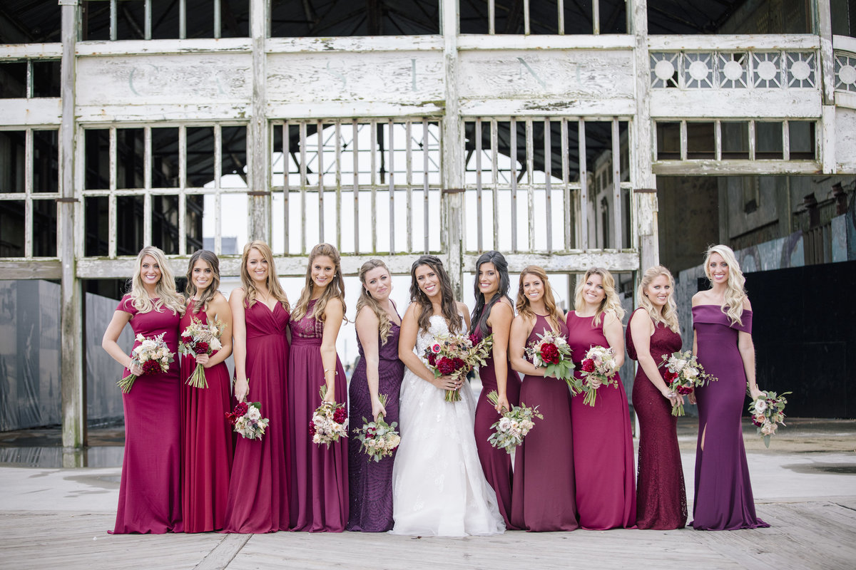 bridesmaids in front of casino in asbury park wedding