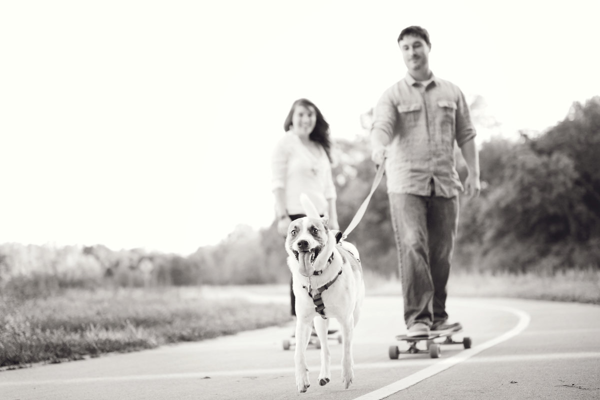 longboarding engagement session with dog