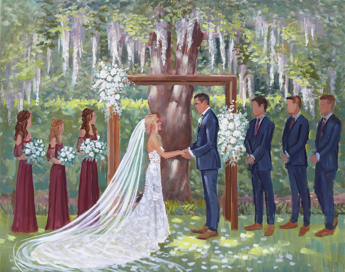 wedding painting of ceremony under tree