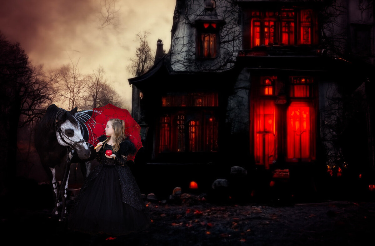 girl-with-skeleton-horse-and-red-umbrella-halloween-themed-portrait