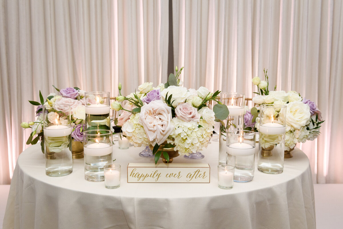 Wedding tablescape design with florals and candles