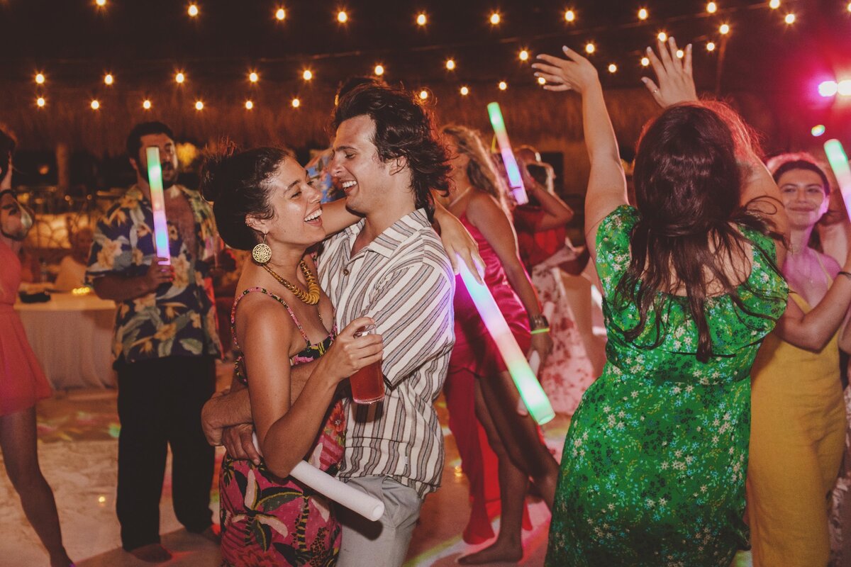 Guests dancing at wedding in Cancun