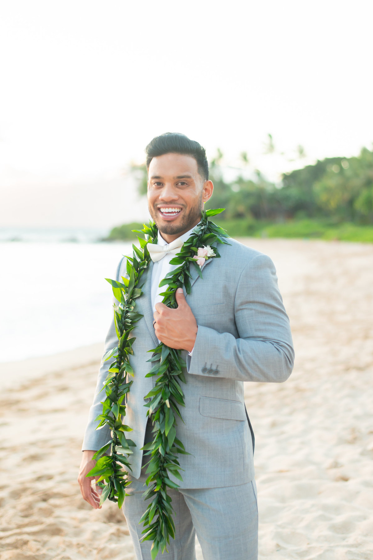 Maui wedding photography - groom with lei