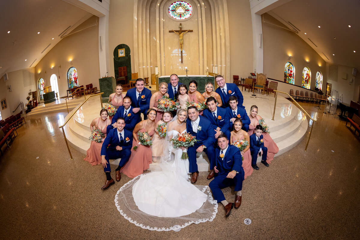 bridal-party-church-stairs-sitting-nj-marlboro