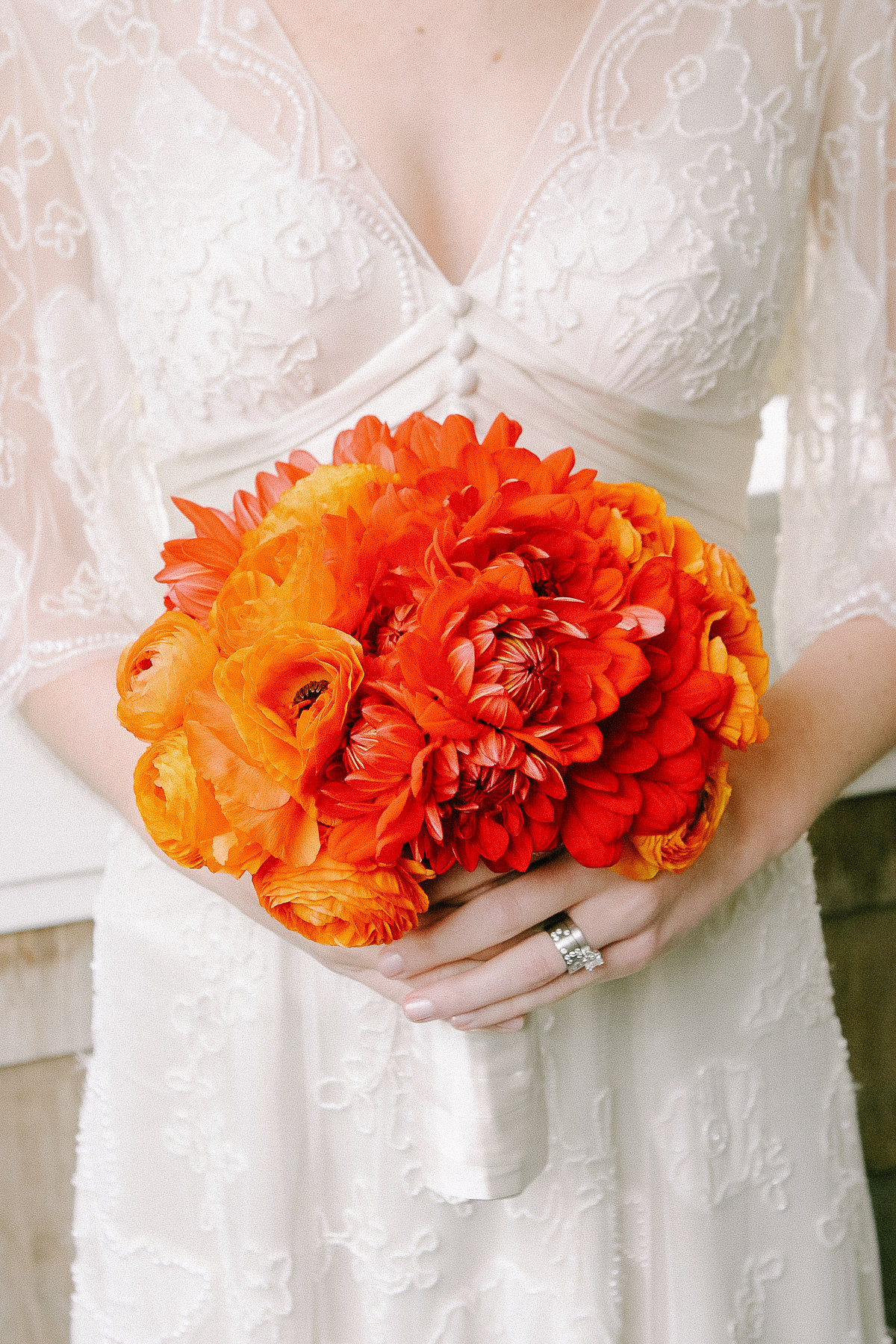 An orange wedding bouquet.