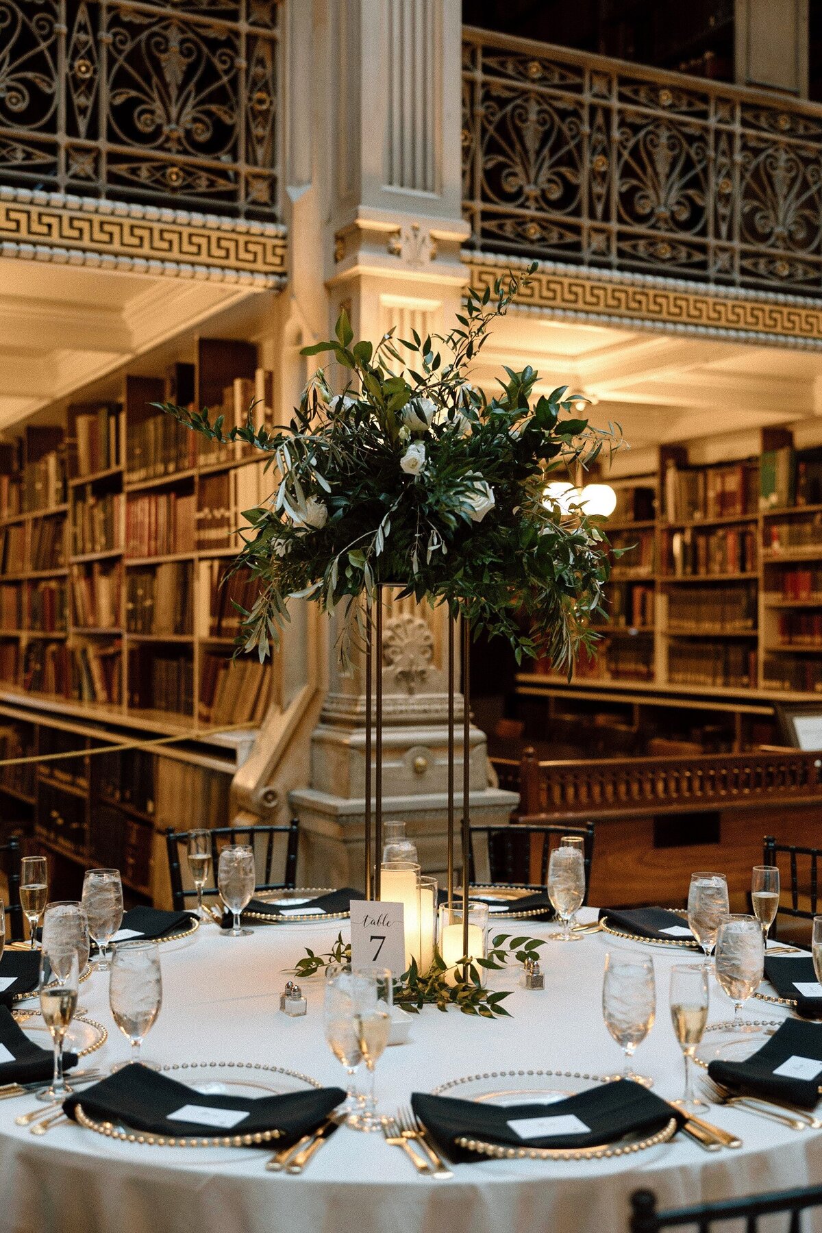 Event-Planning-DC-Wedding-Tall-Centerpiece-Baltimore-Venue-George-Peabody-Library-Anna-Lowe-Photography-