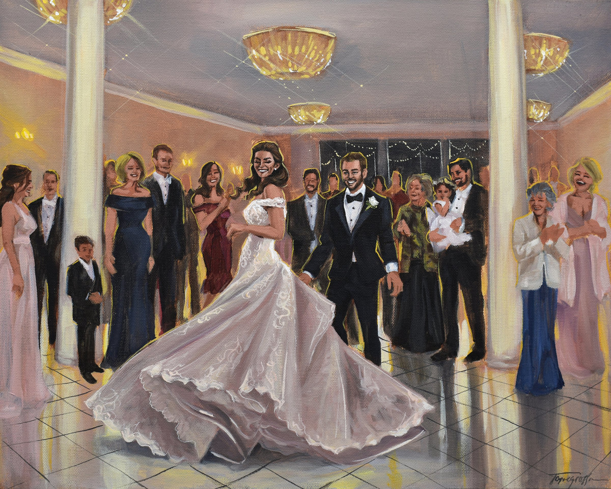 bride twirls in dress, Wedding Portrait Paintings From Photos