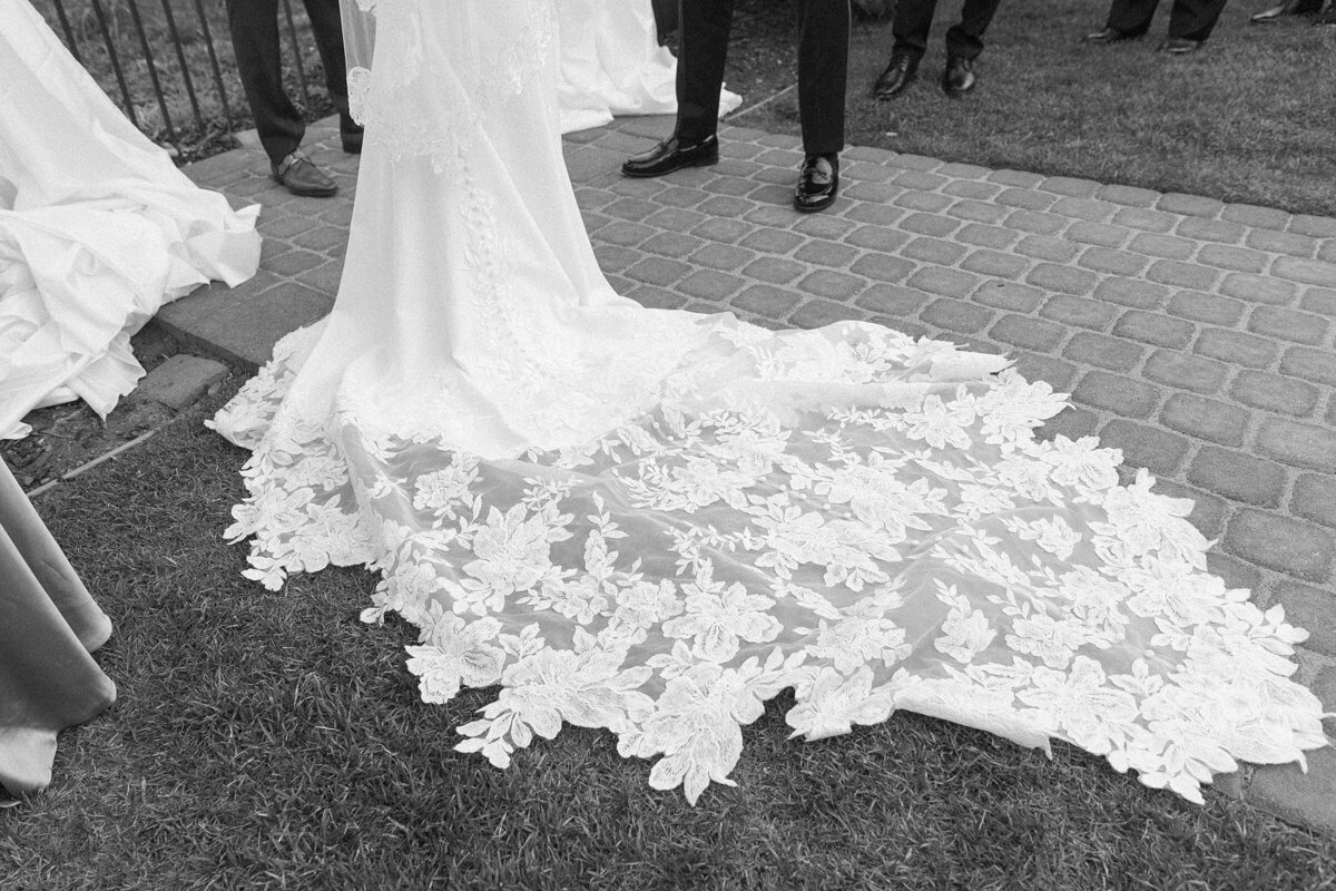 Dramatic lace wedding dress train