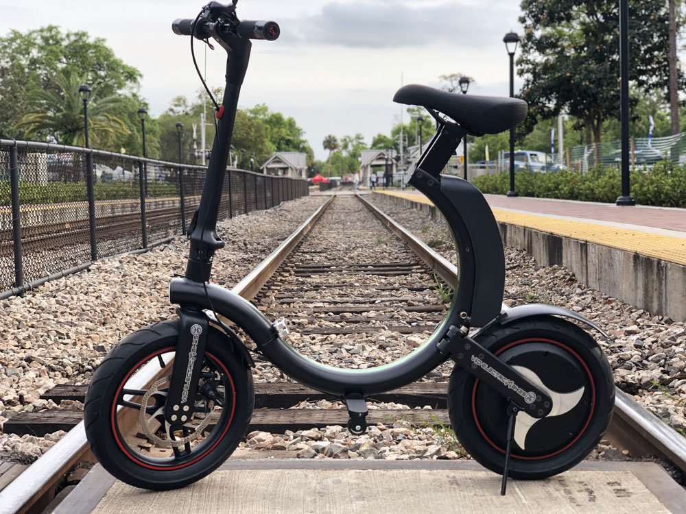 Black Go-Bike Q1 on the railroad track