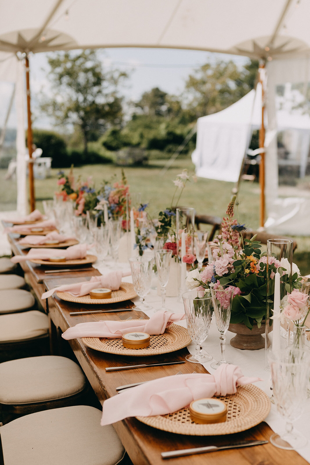 Tablescape outside at Maine wedding