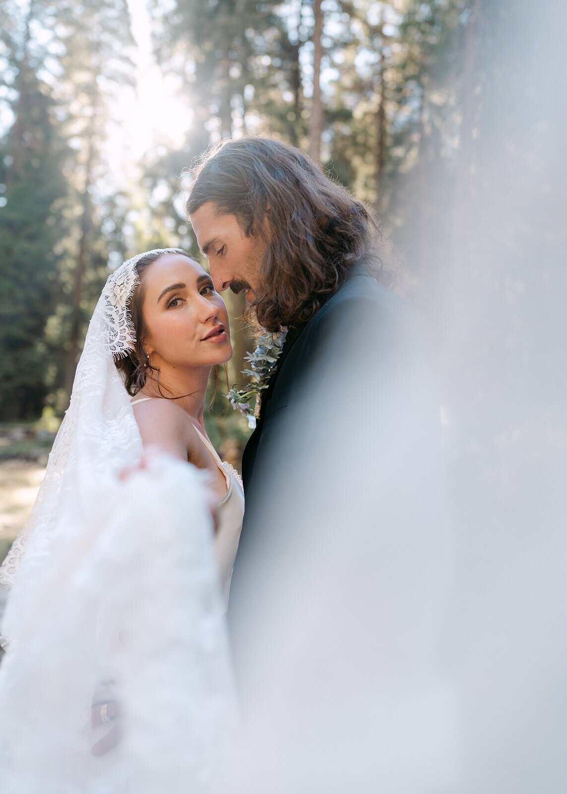 Yosemite Valley Elopement Couple Veil