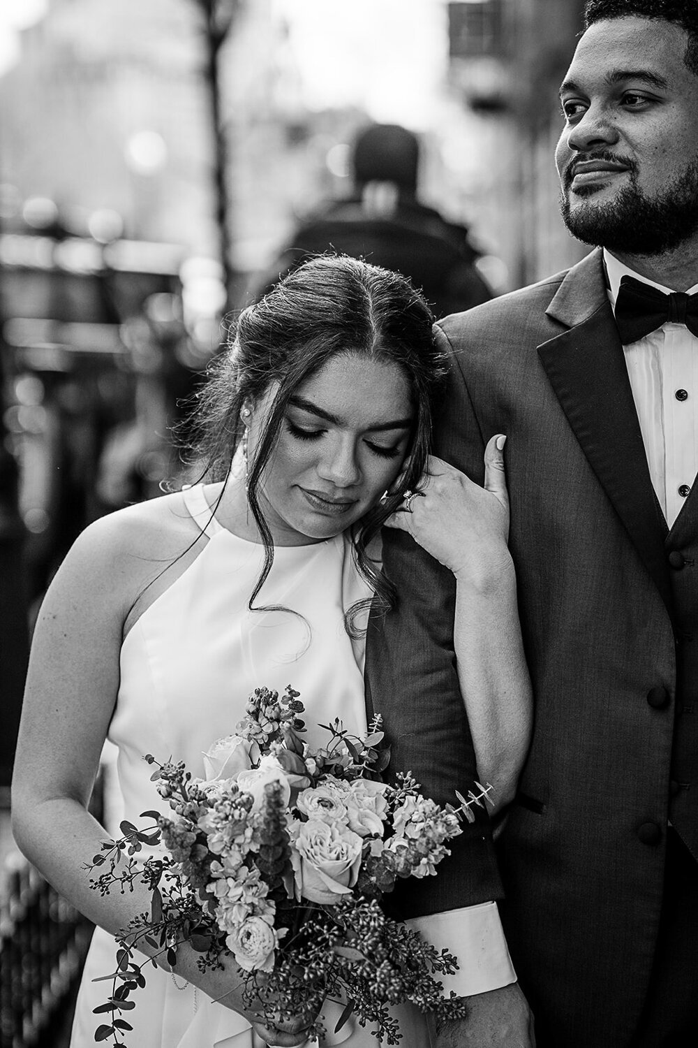 black and white portrait of eloped couple in boston