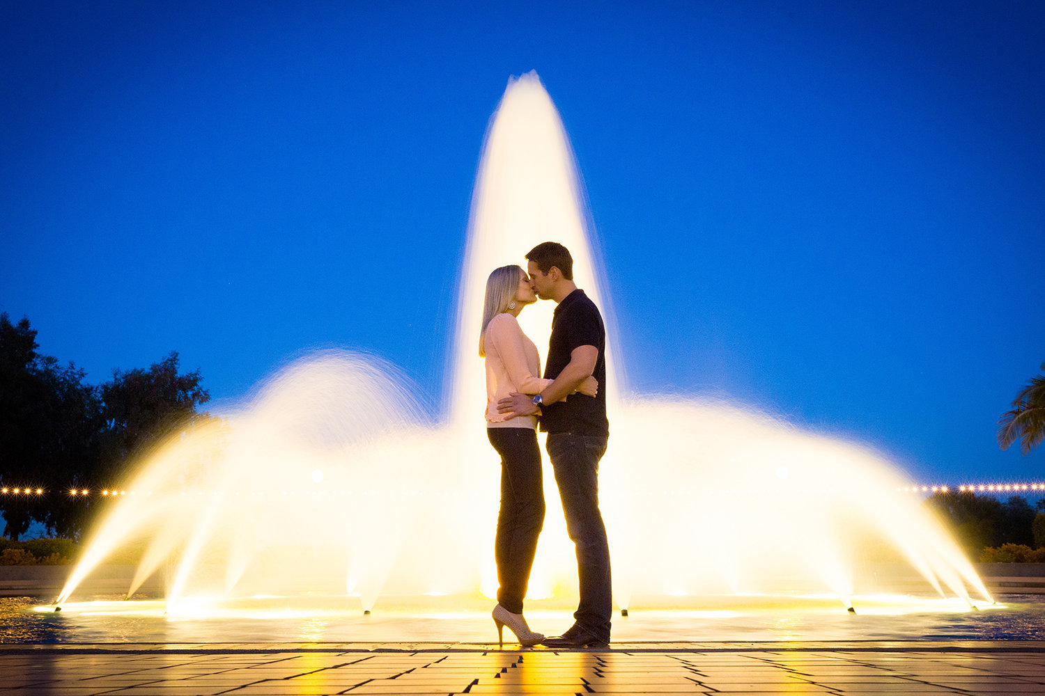 Balboa Park engagement photos night shot beautiful  fountain