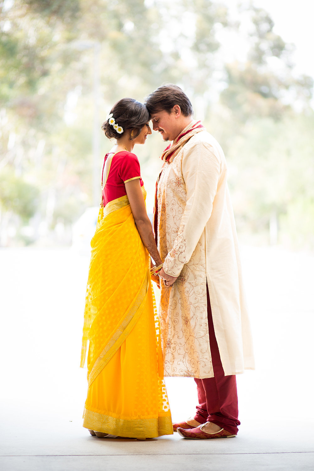 Bride and Groom in Sari and Sherwani | Romantic Moment Captured in a Portrait