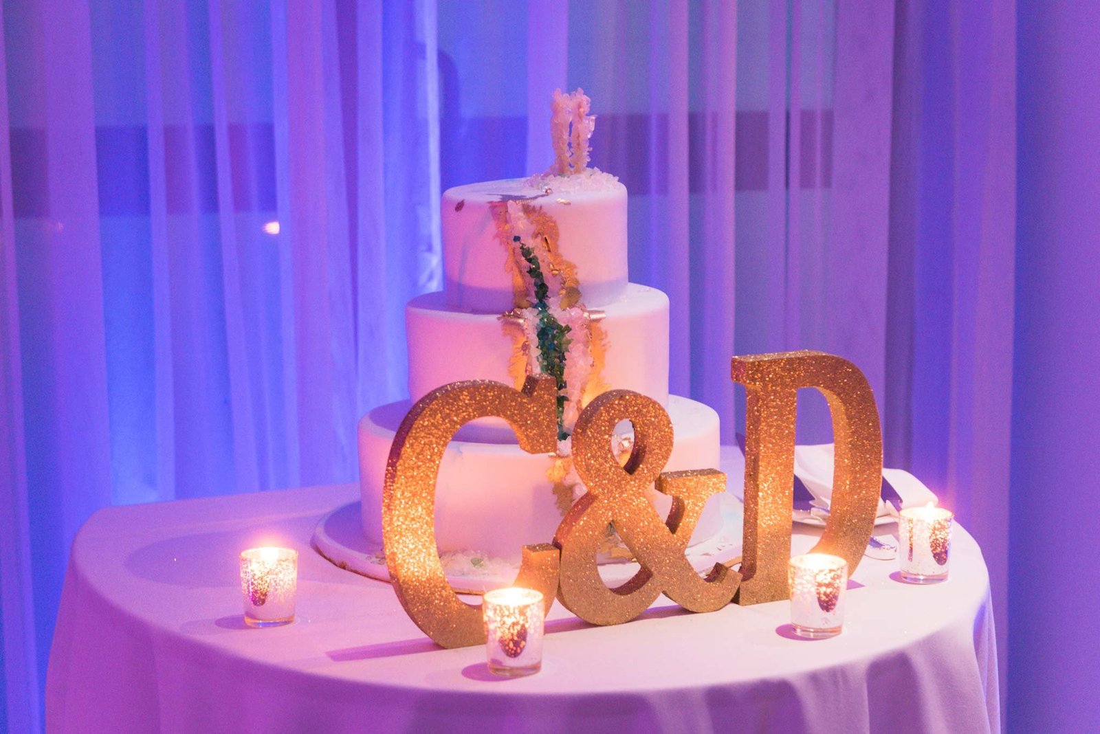 Wedding cake with initials at  Allegria Hotel