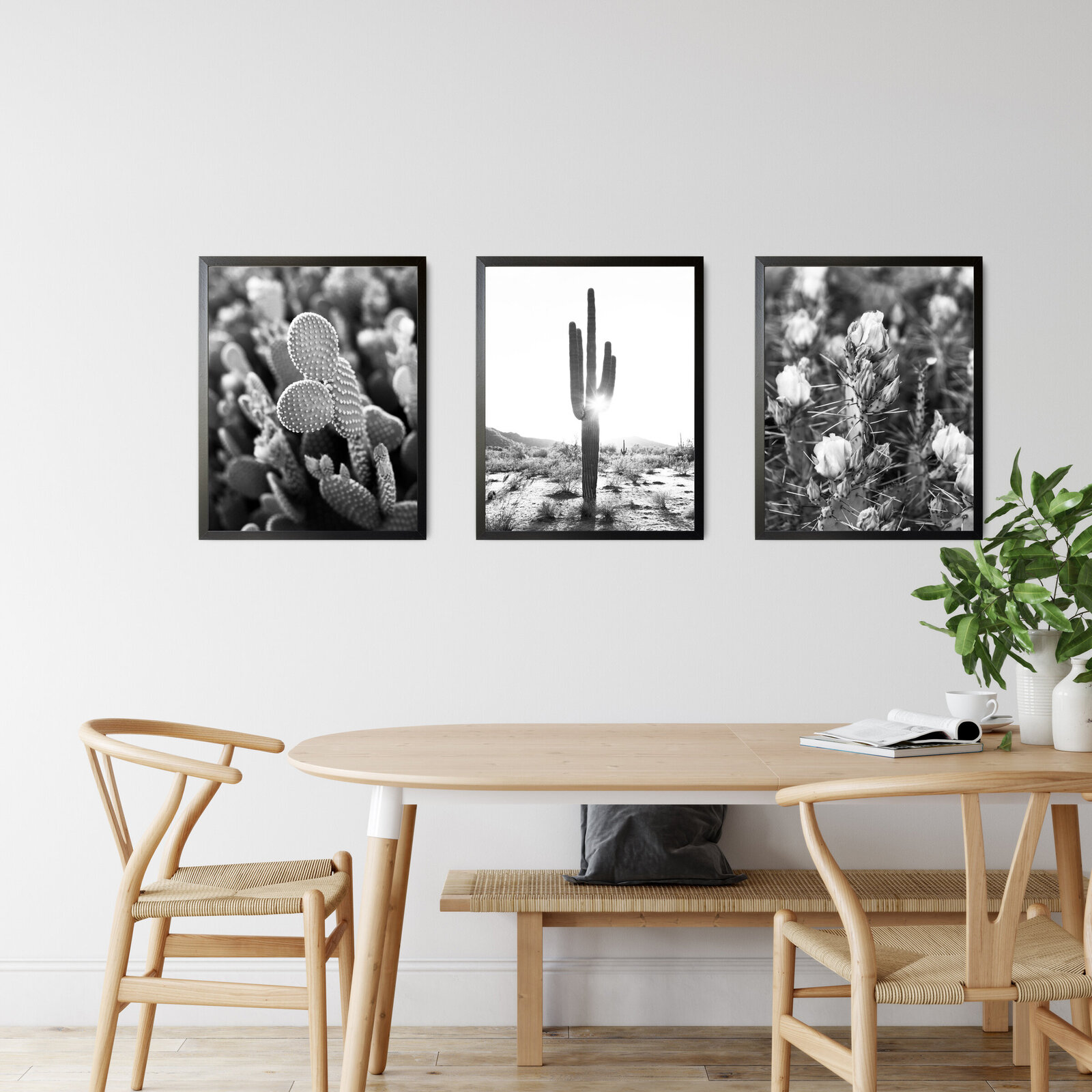 black and white Arizona desert cactus home decor print
