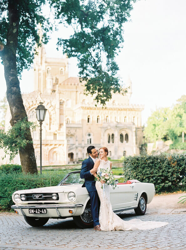 Palace-wedding-castle-car-portugal-bride and groom