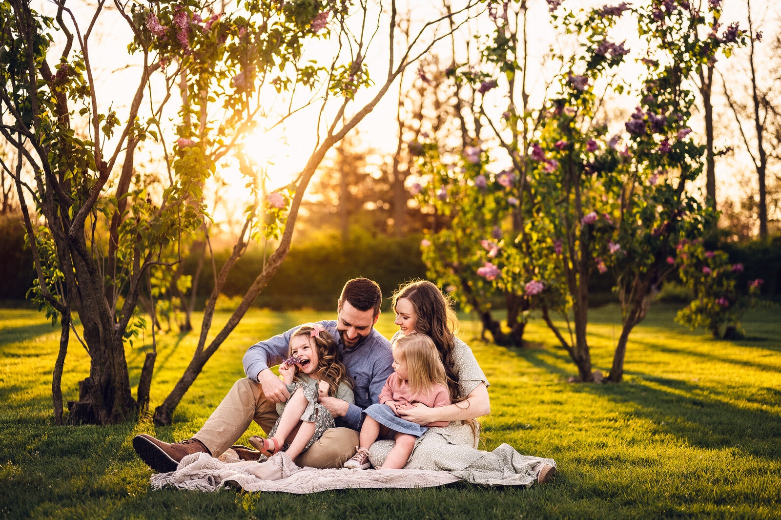 Family session with flowers