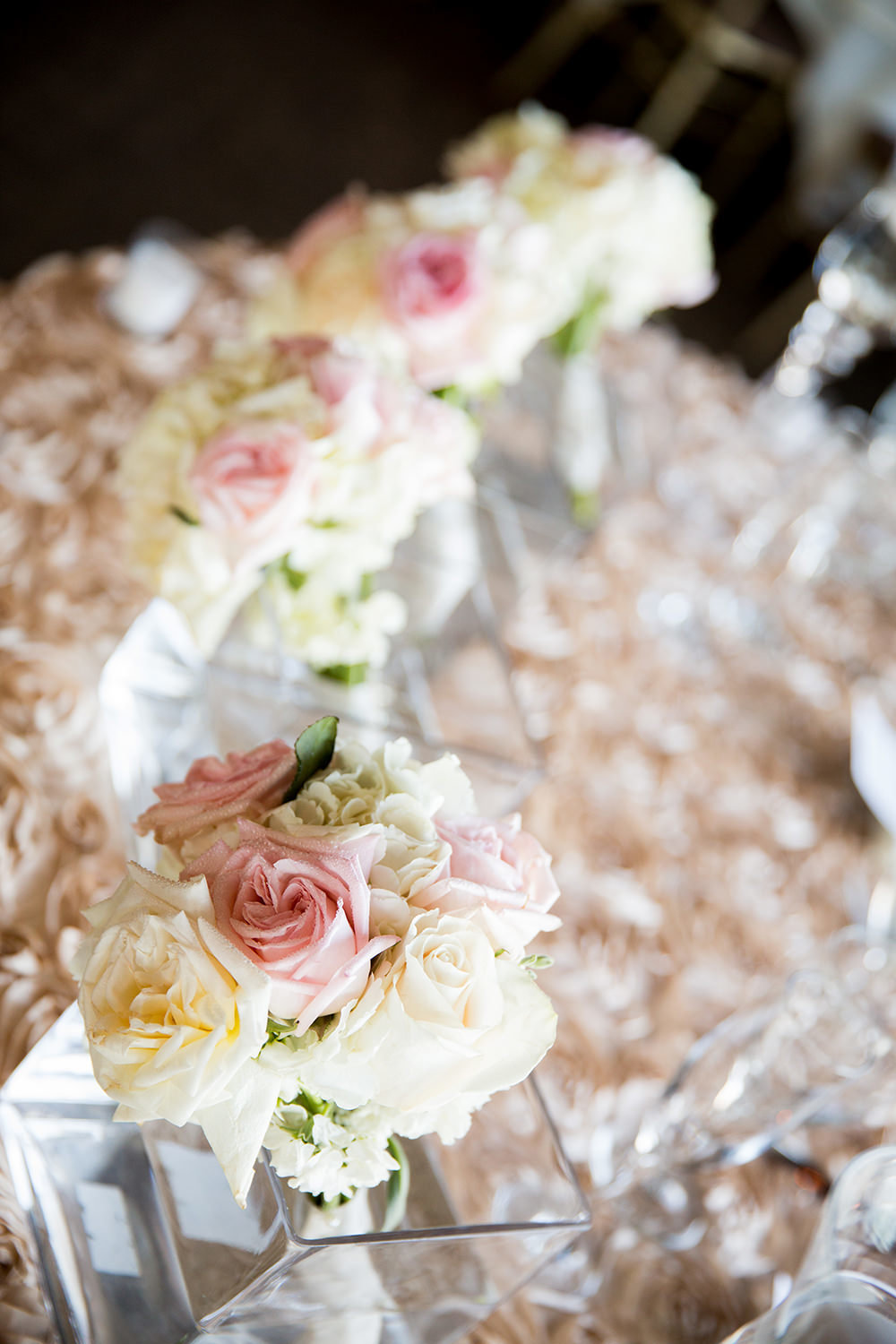 beautiful ceremony flowers with white and blush