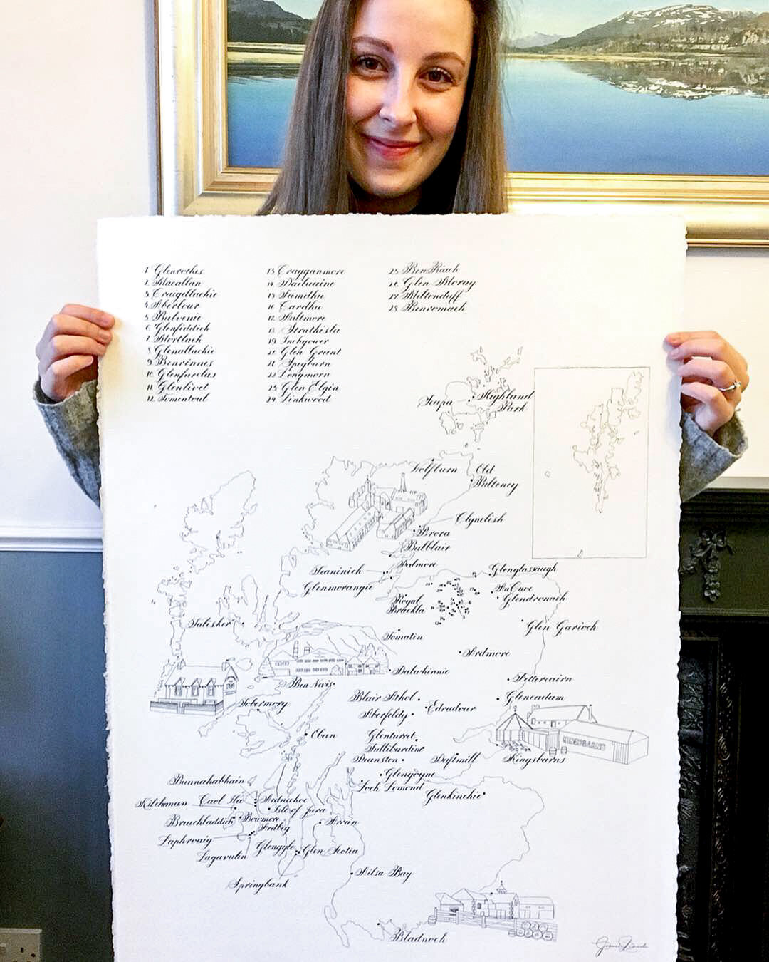 Large Scottish Whisky Map | Jenni Liandu Calligraphy
