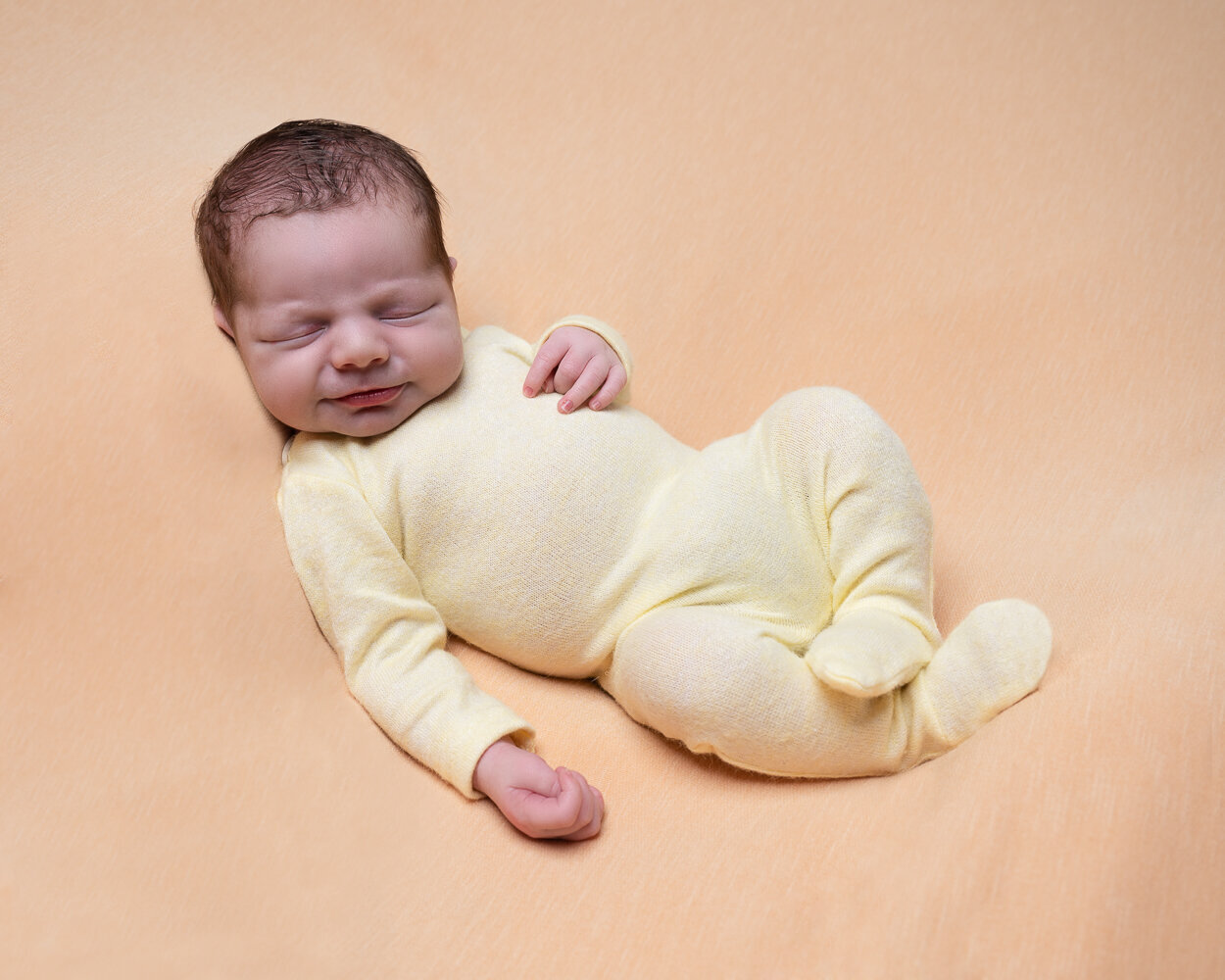Middlesex_NJ_Newborn_Boy_Yellow_Closed_Footie_Outfit
