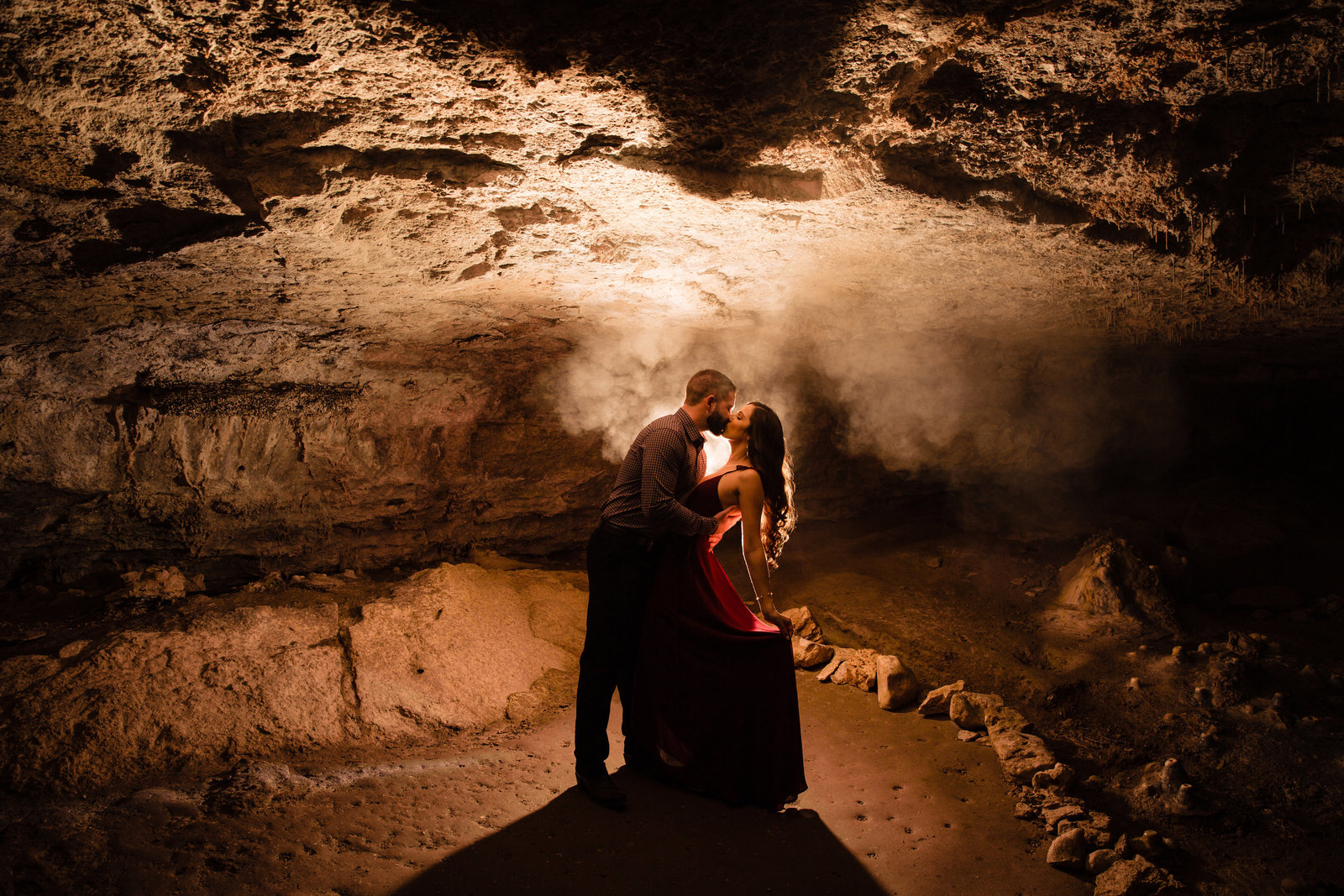 Adventure Engagement Session at Westcave Discovery Center in a cave