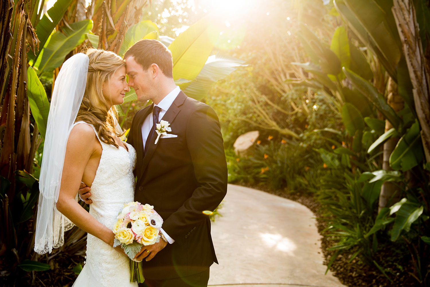 Beautiful wedding portrait with lens flare
