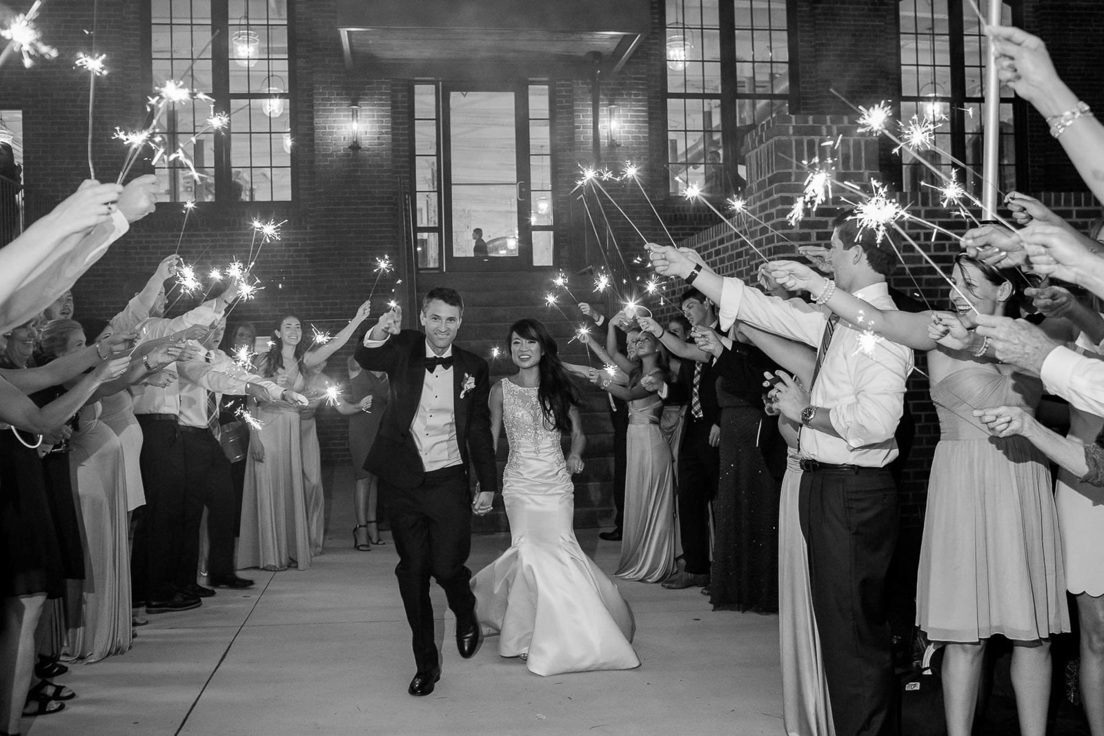 Bride and groom have sparkler exit, The Cedar Room, Charleston, South Carolina