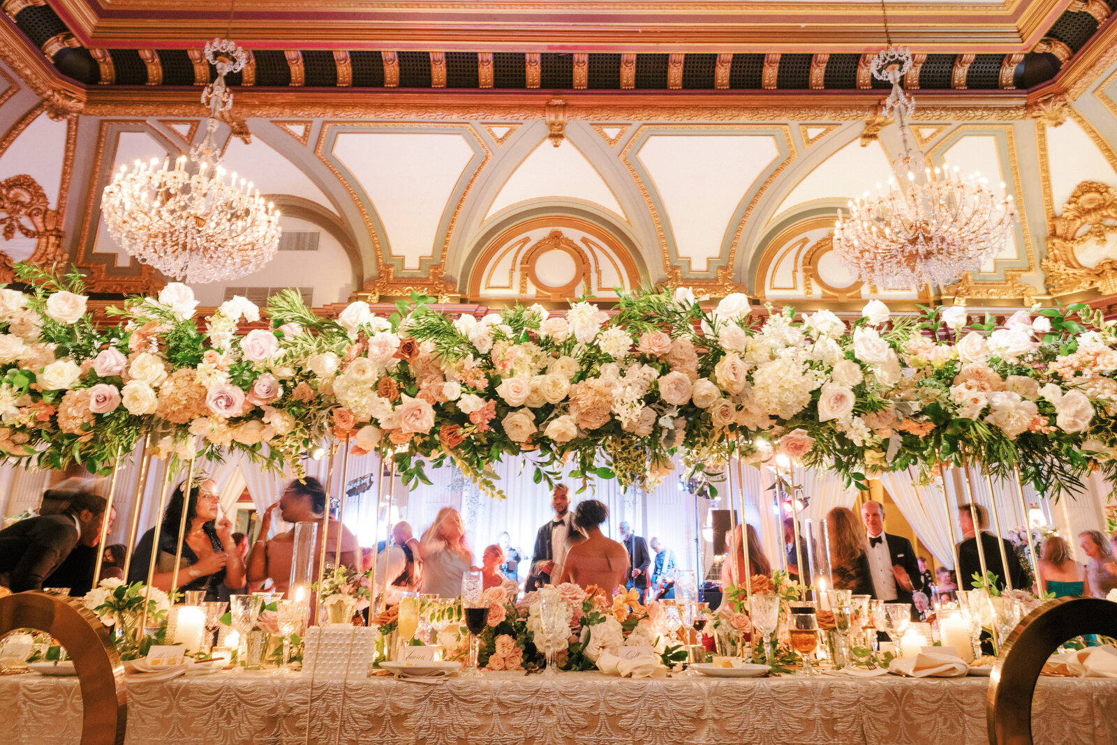 Top Baltimore wedding designer floral runner on wedding head table