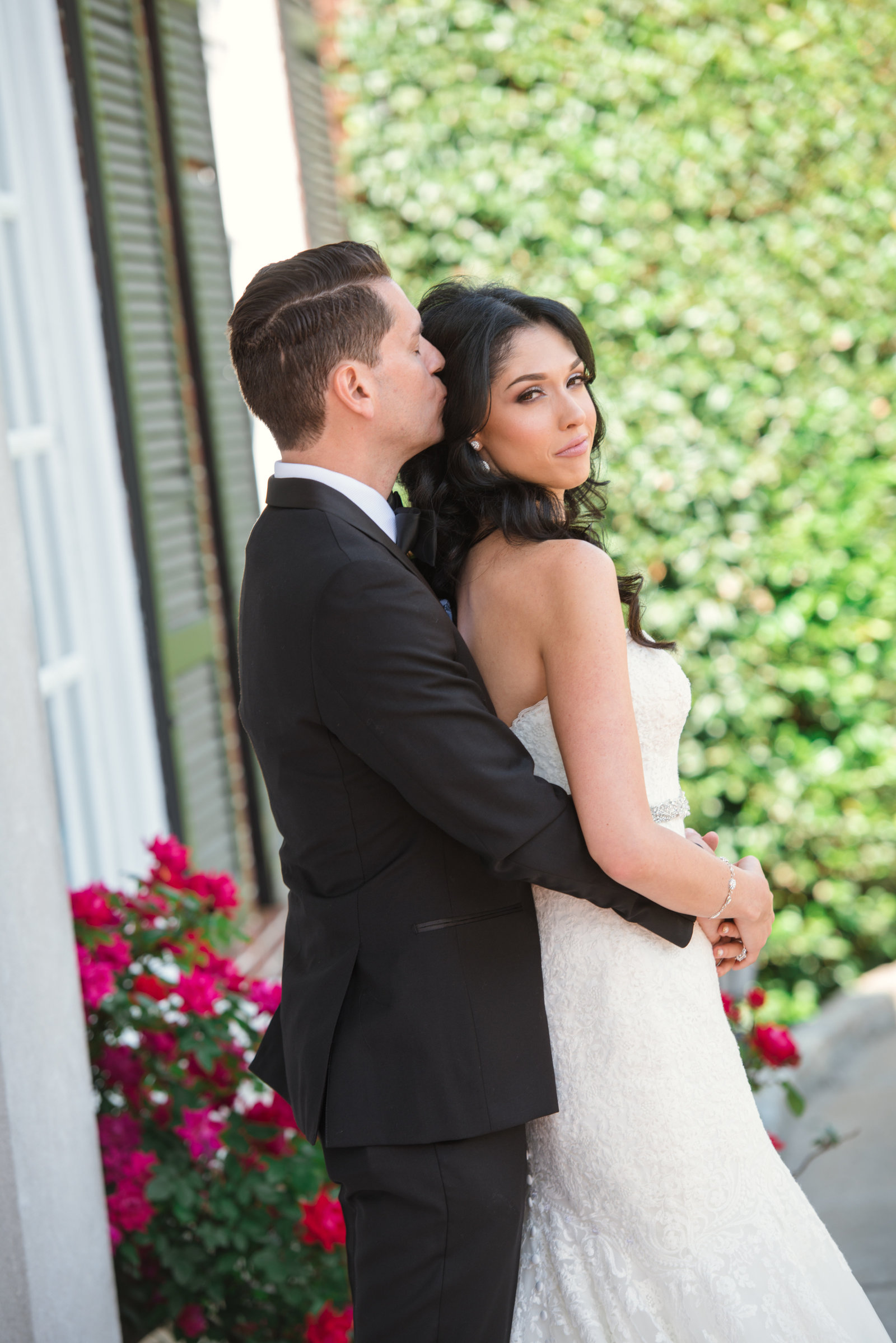 Bride and groom hugging at Glen Cove Mansion