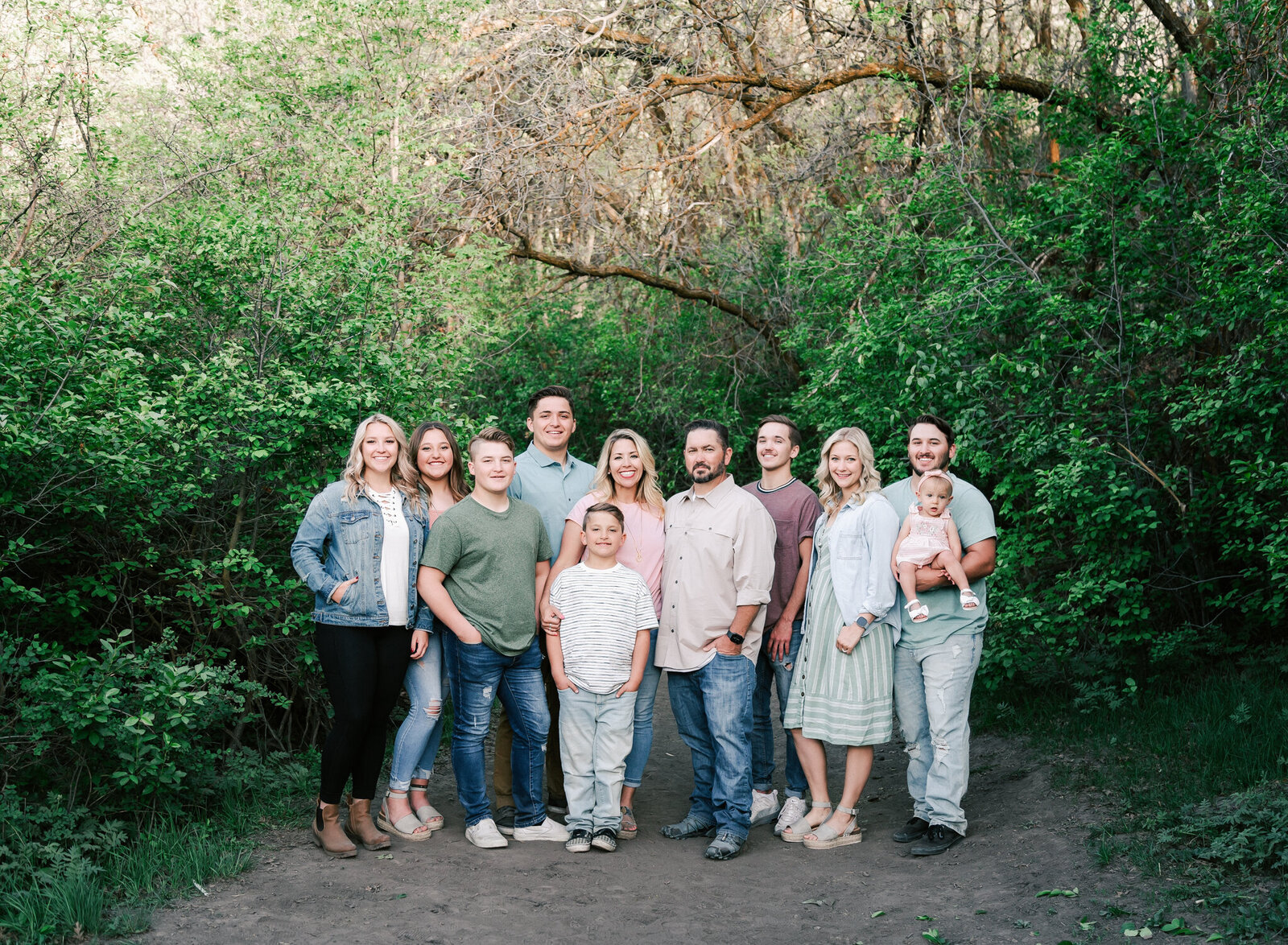 A large family poses in Yellow Fork Canyon Utah. Photo by Diane Owen.