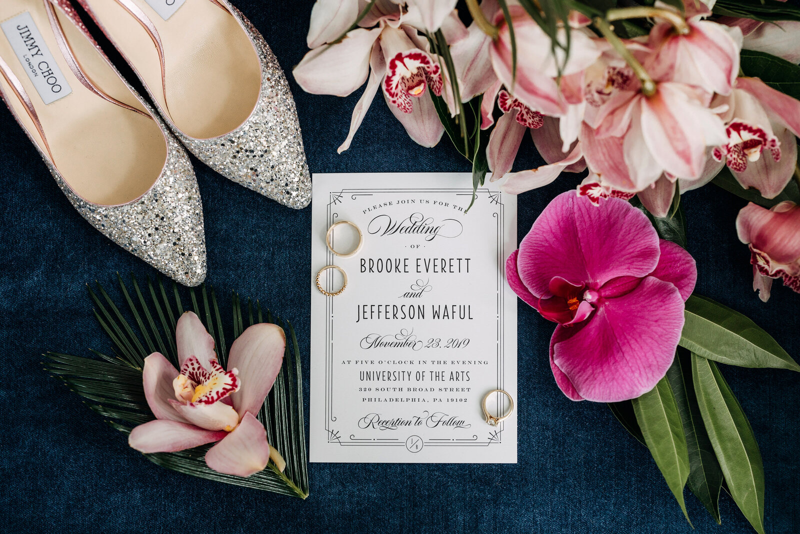wedding invitations with ring flowers shoes