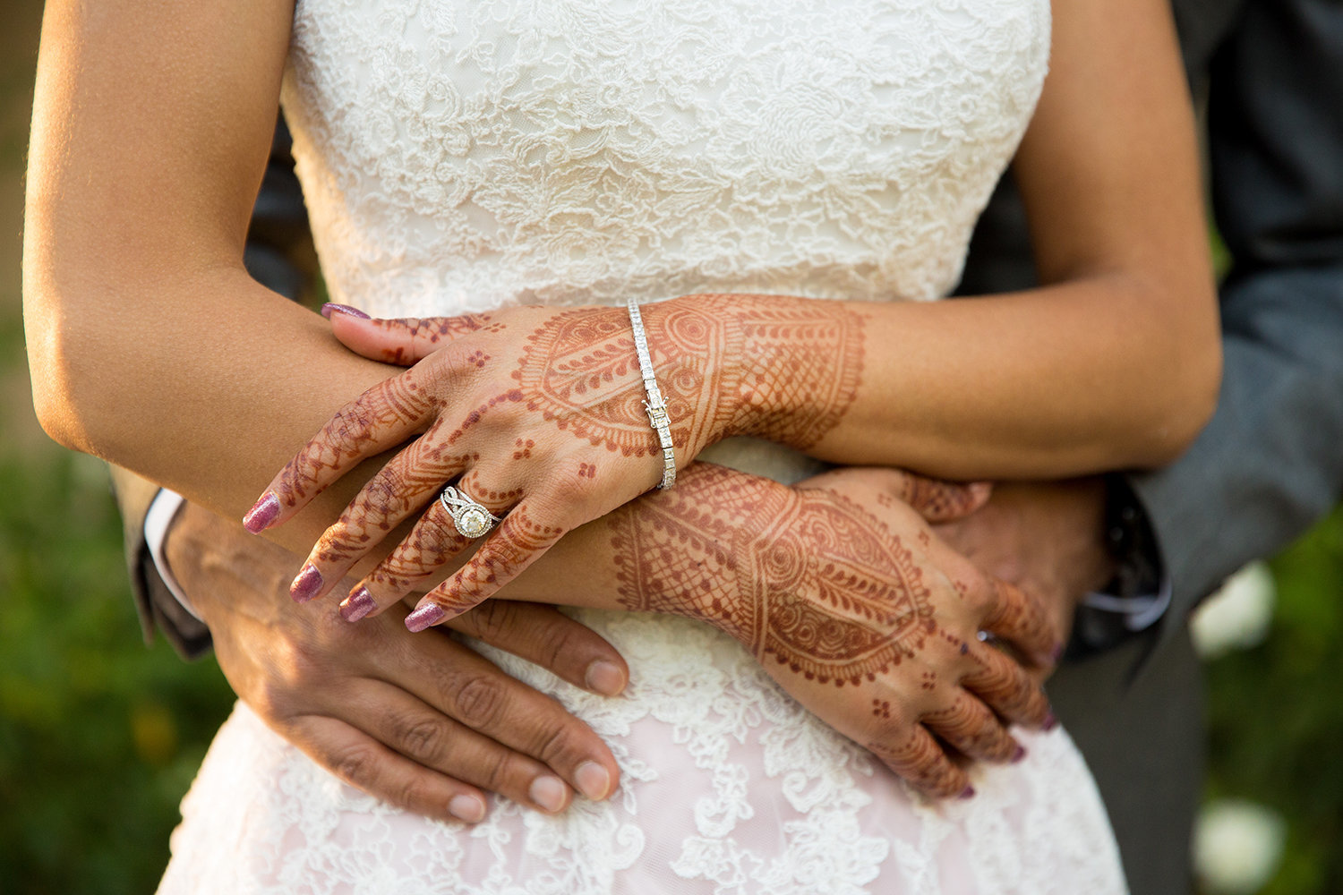 Romantic close up of bride's henna