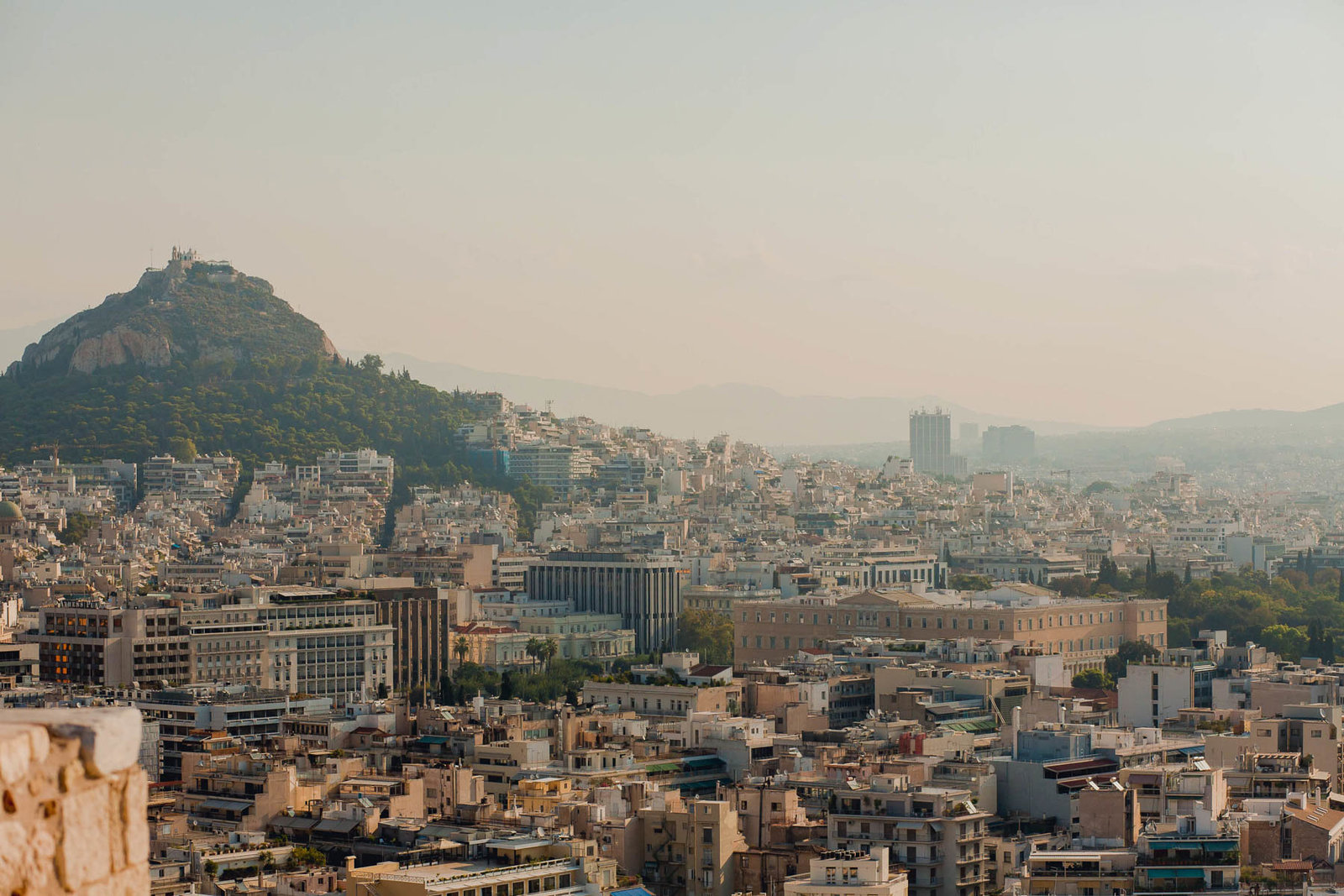 View of Mount Lycabettus from the Acropolis in Athens, Greece
