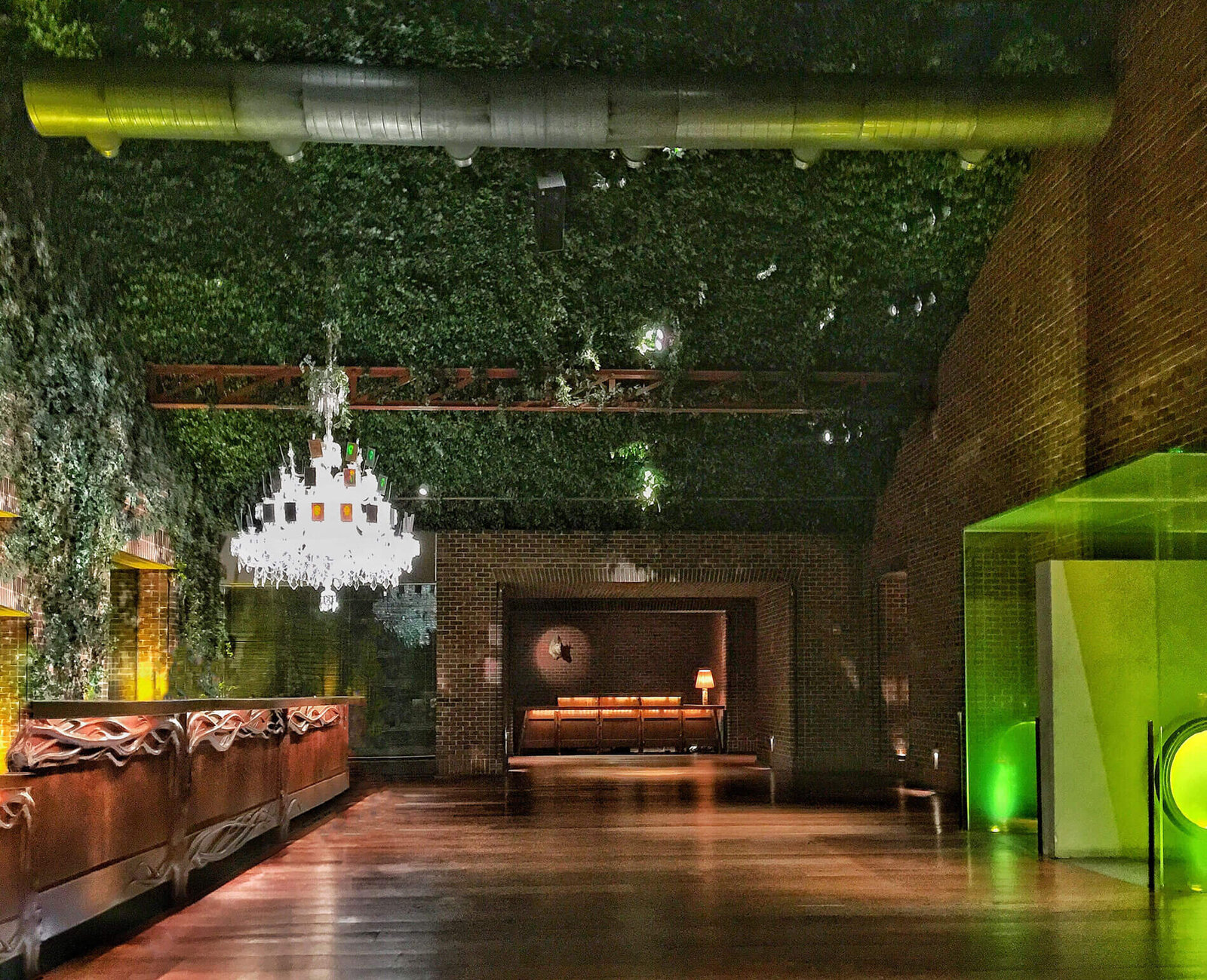 Interior design destination, Hudson hotel New York City, front desk and chandelier, Roam and Reside