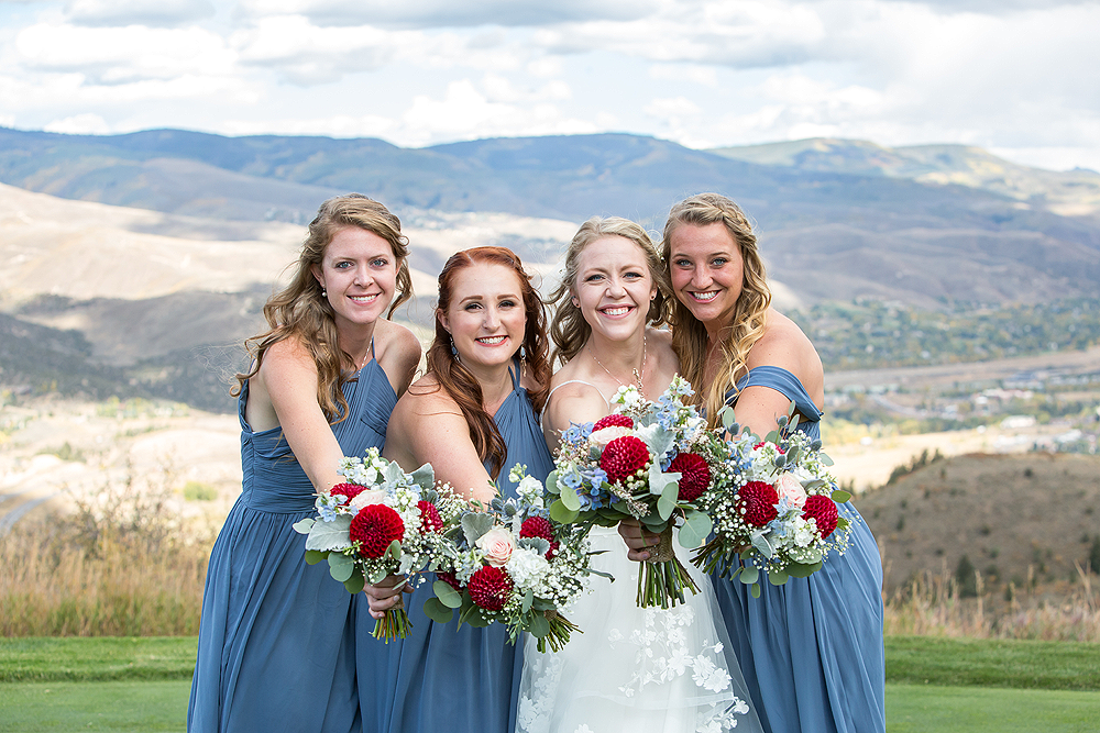 small wedding party with bride and bridesmaids