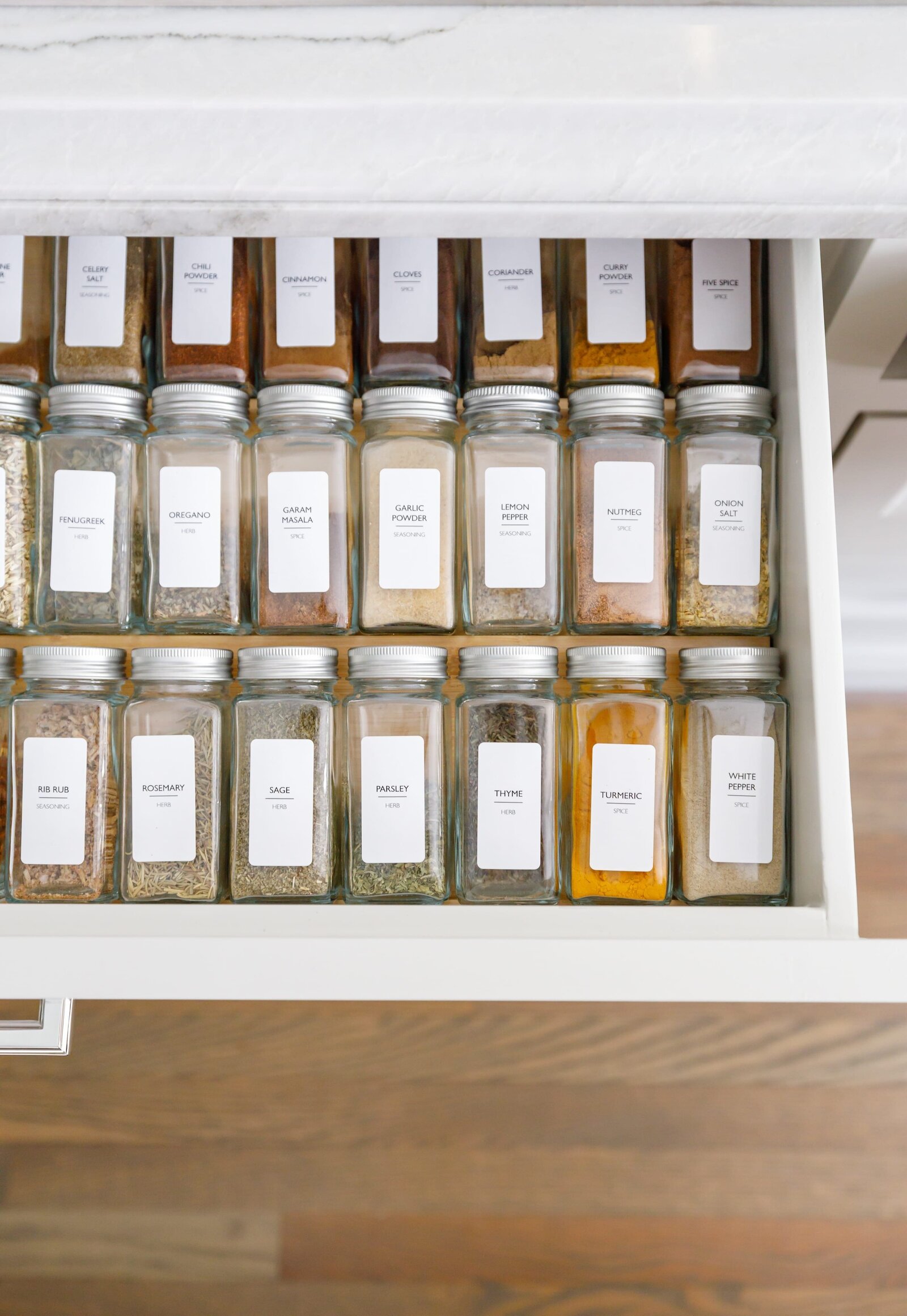 vision and hammer labeled spice drawer with 