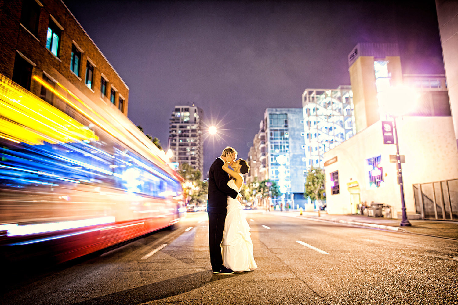 Downtown San Diego Night Wedding Portrait