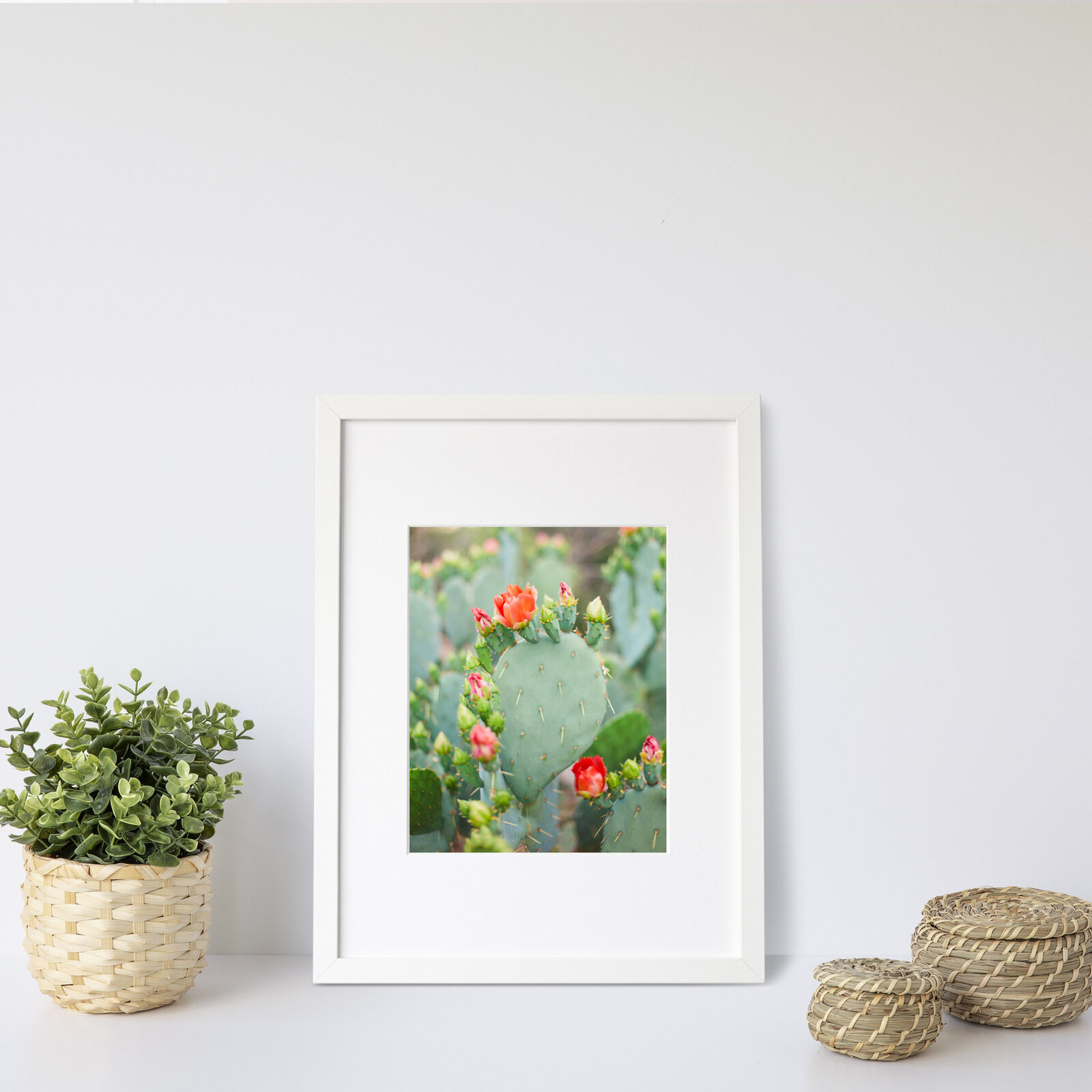 Arizona cactus with flowers home decor print for office