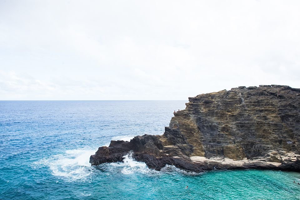 Lava rock coastline and blue ocean water from the Makapuu coast