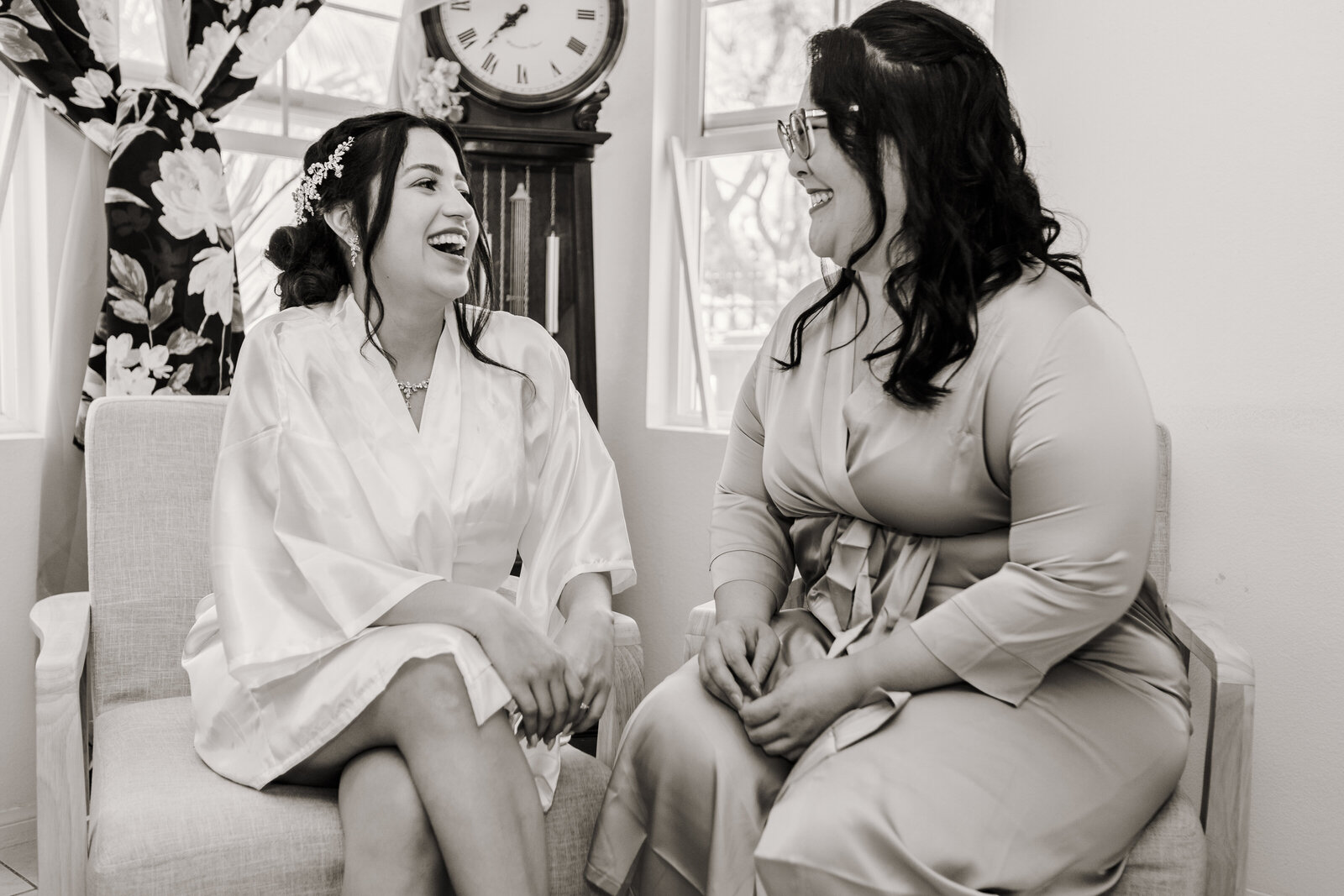 Bride and Maid of honor share a laugh in Santa Ana California