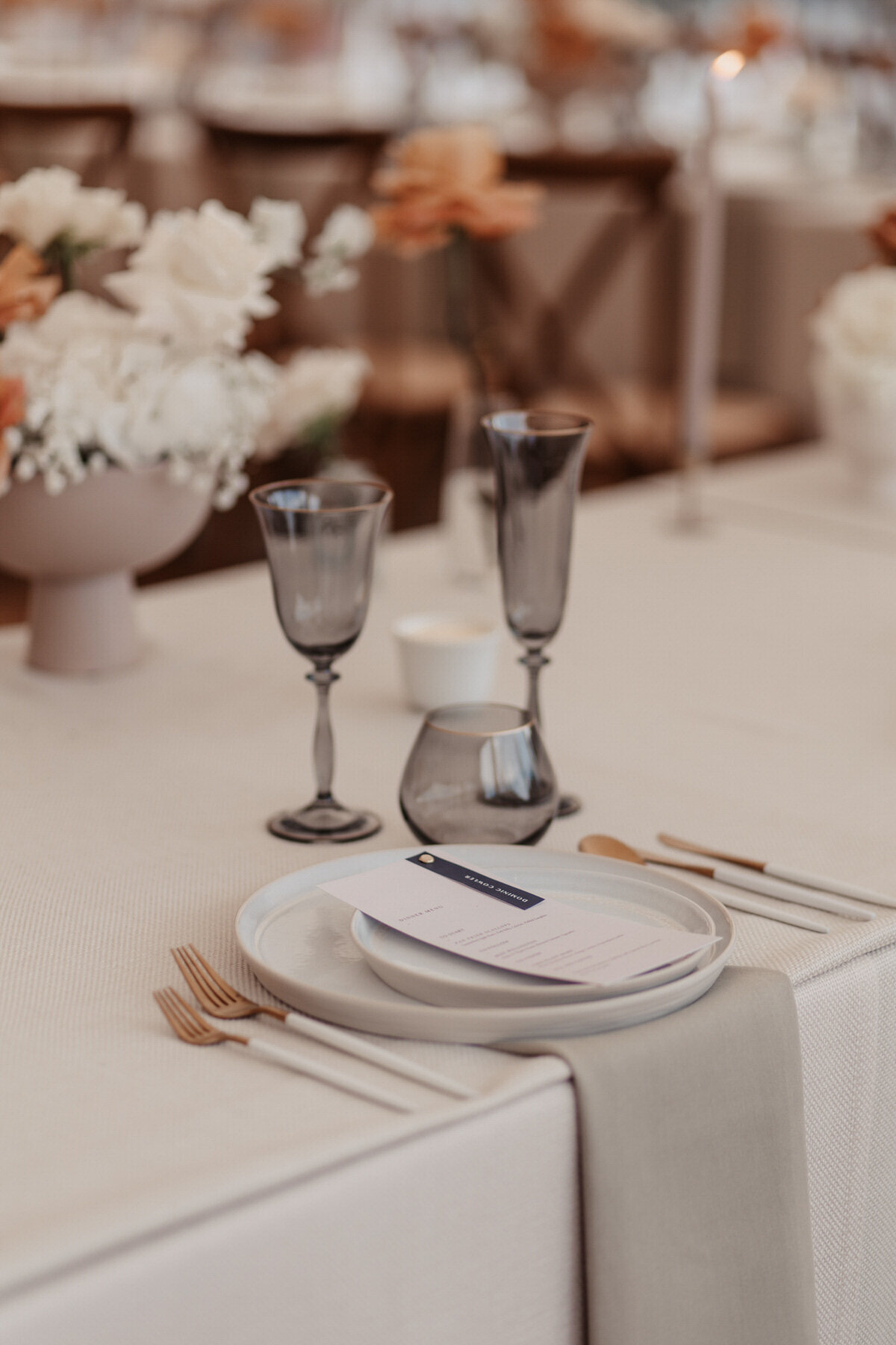 Place setting for tented wedding at Came House Estate