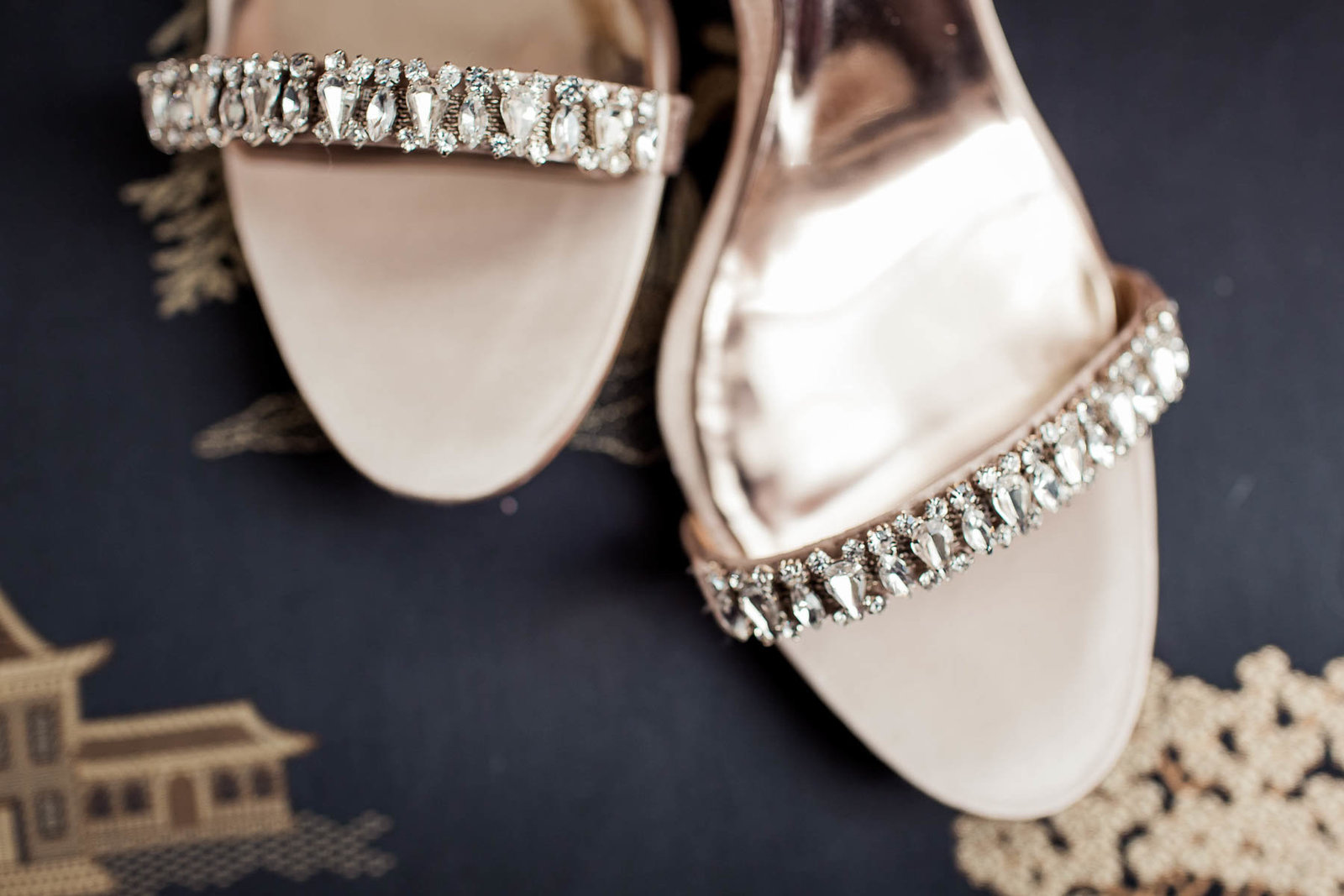 Bride's shoes sit on vintage chair, Downtown Private Estate, Charleston, South Carolina. Kate Timbers Photography.