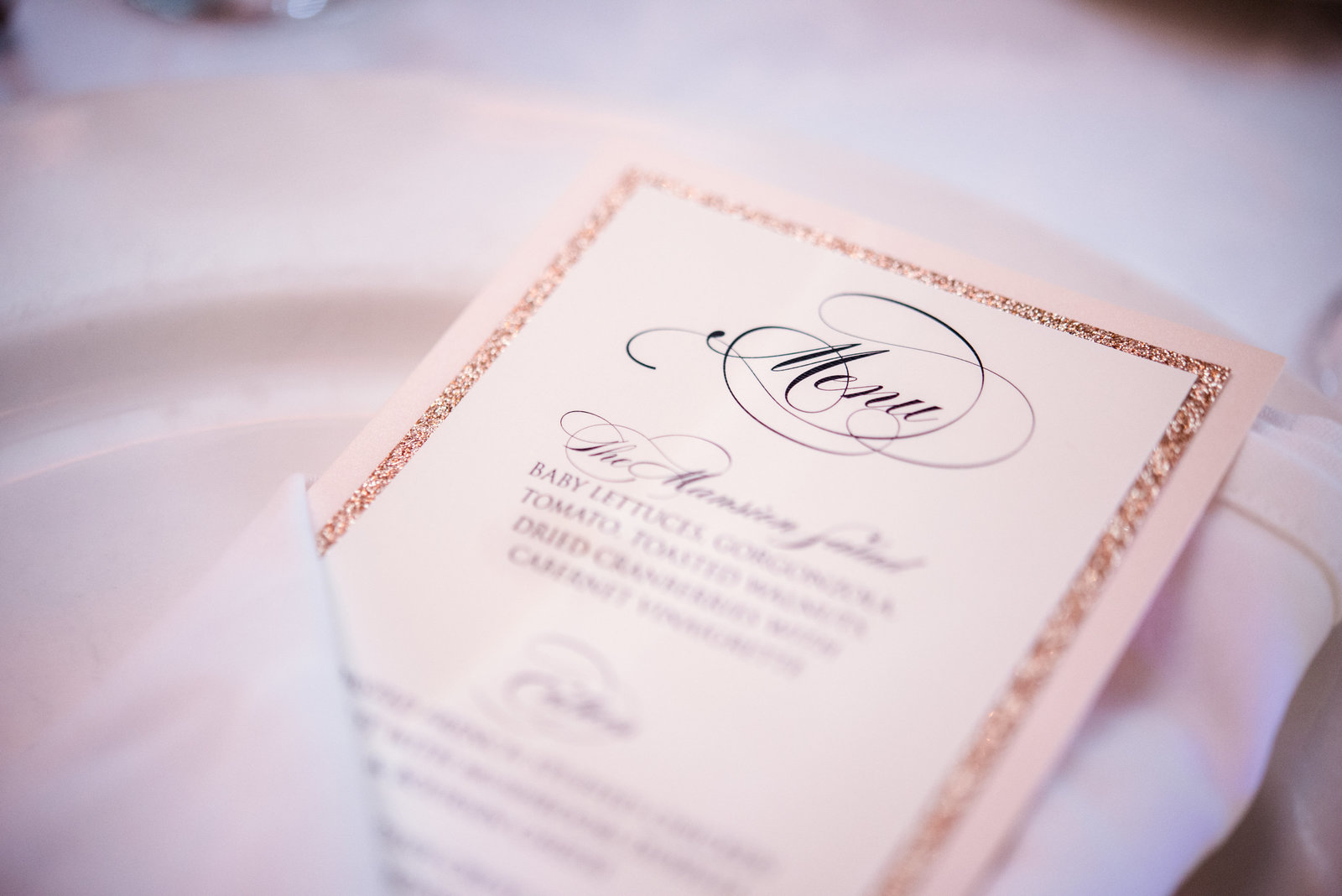 Wedding menu at Glen Cove Mansion